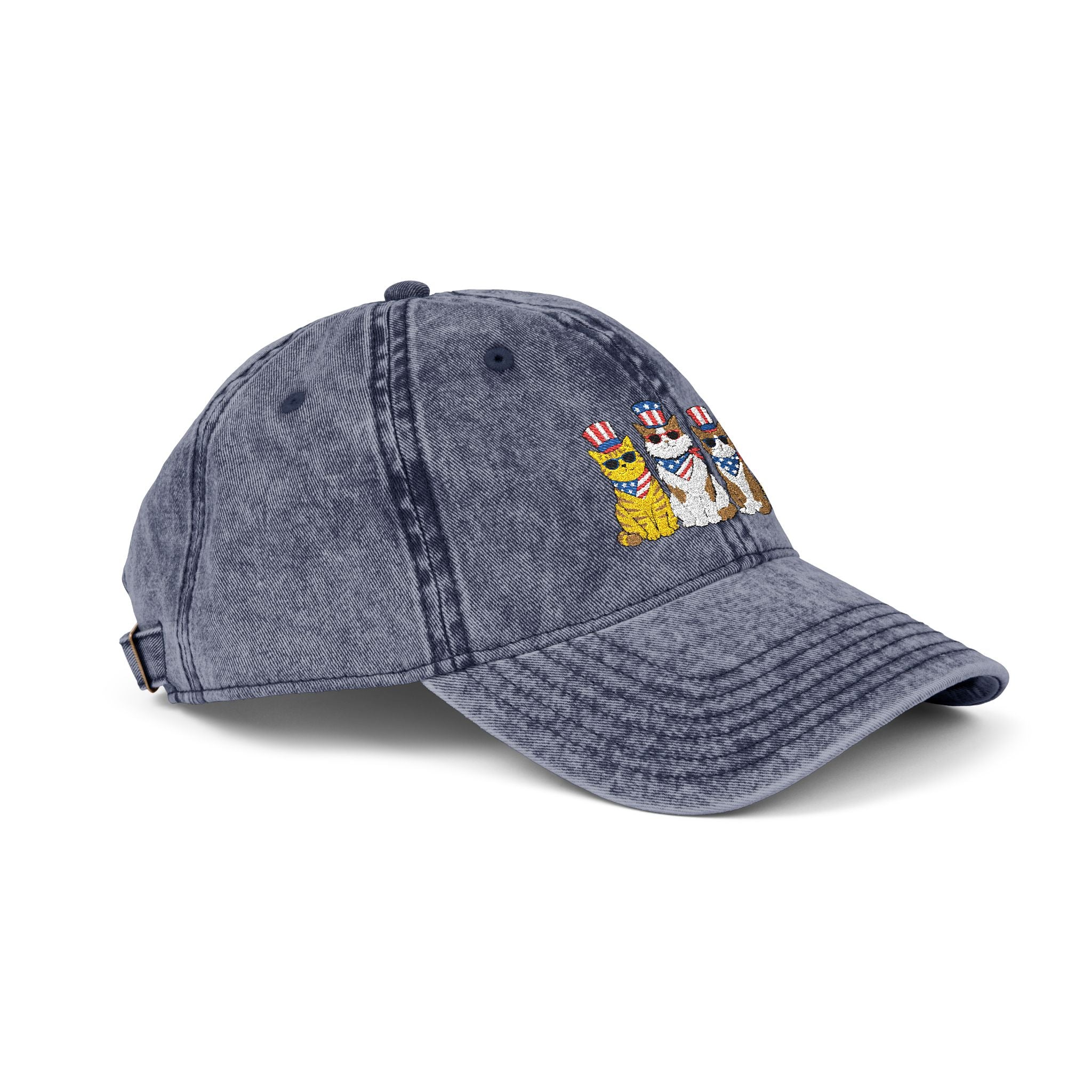 Vintage Embroidered Cap — Patriotic Cartoon Cats