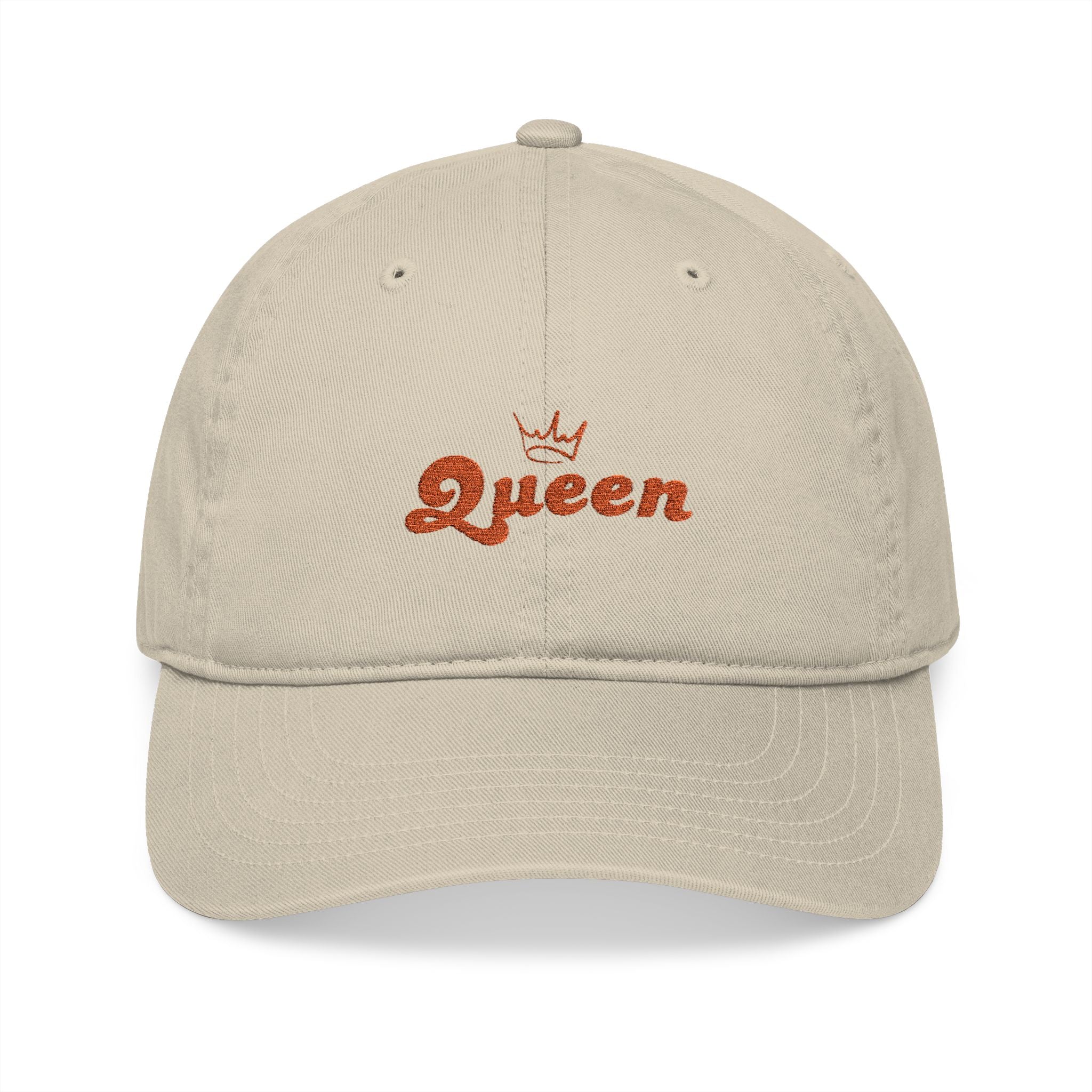 Queen Embroidered Baseball Cap — Floral Script Crown Organic Hat