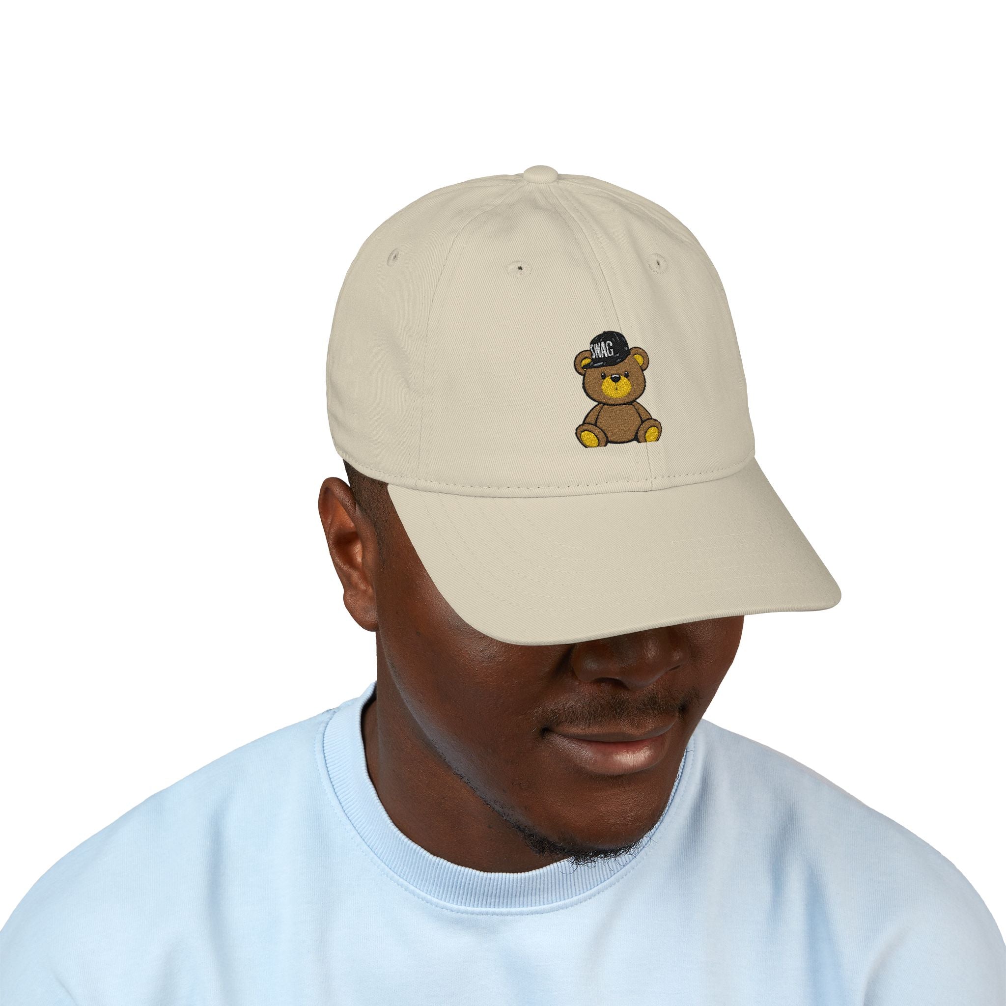 Embroidered Teddy Bear Baseball Cap — Organic Cotton Adjustable Hat
