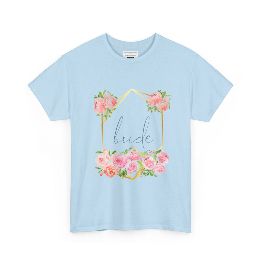 Bride Floral Tee — Gold Frame & Pink Rose Bachelorette Shirt