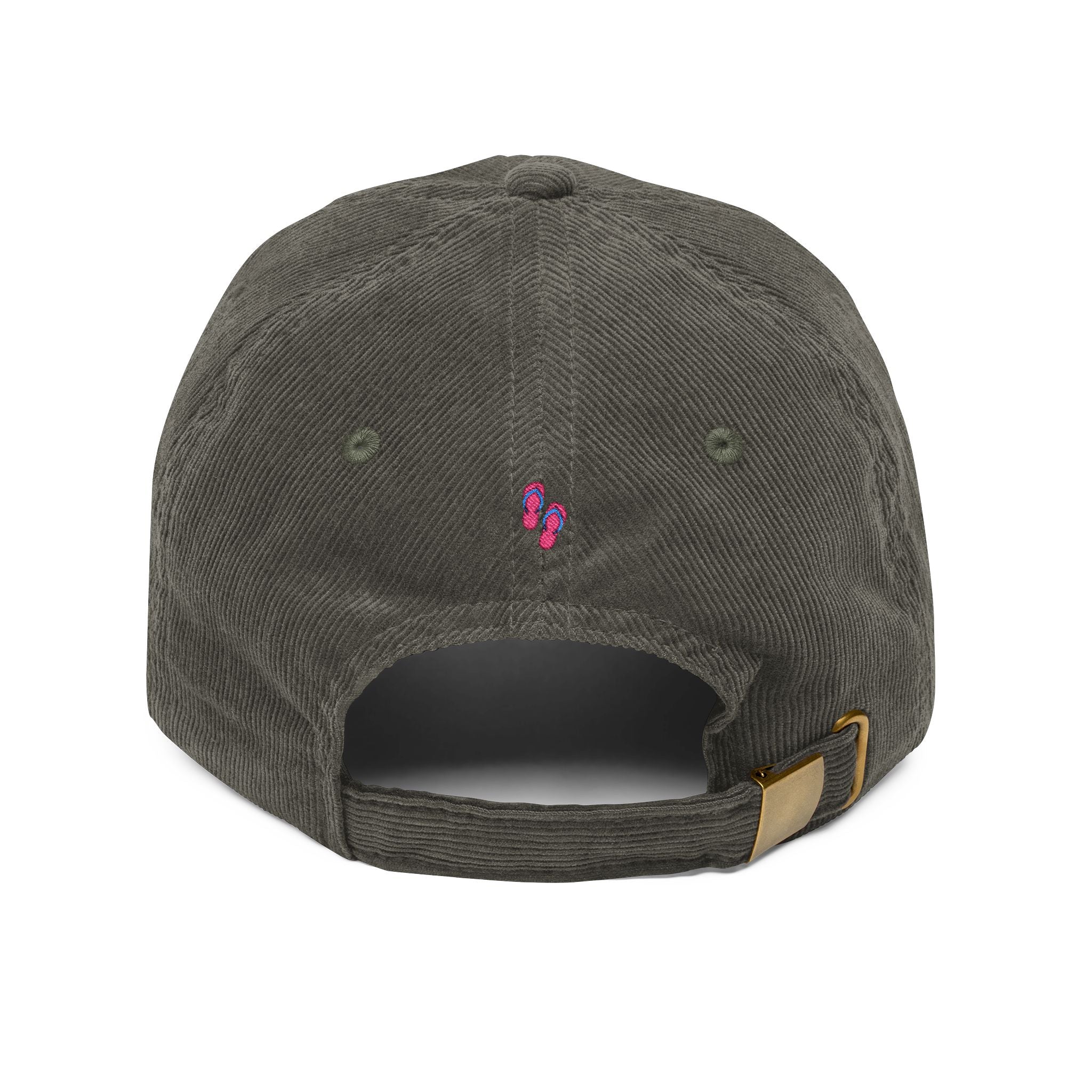 Vintage Corduroy Baseball Cap — Embroidered Green Cactus with Sunburst