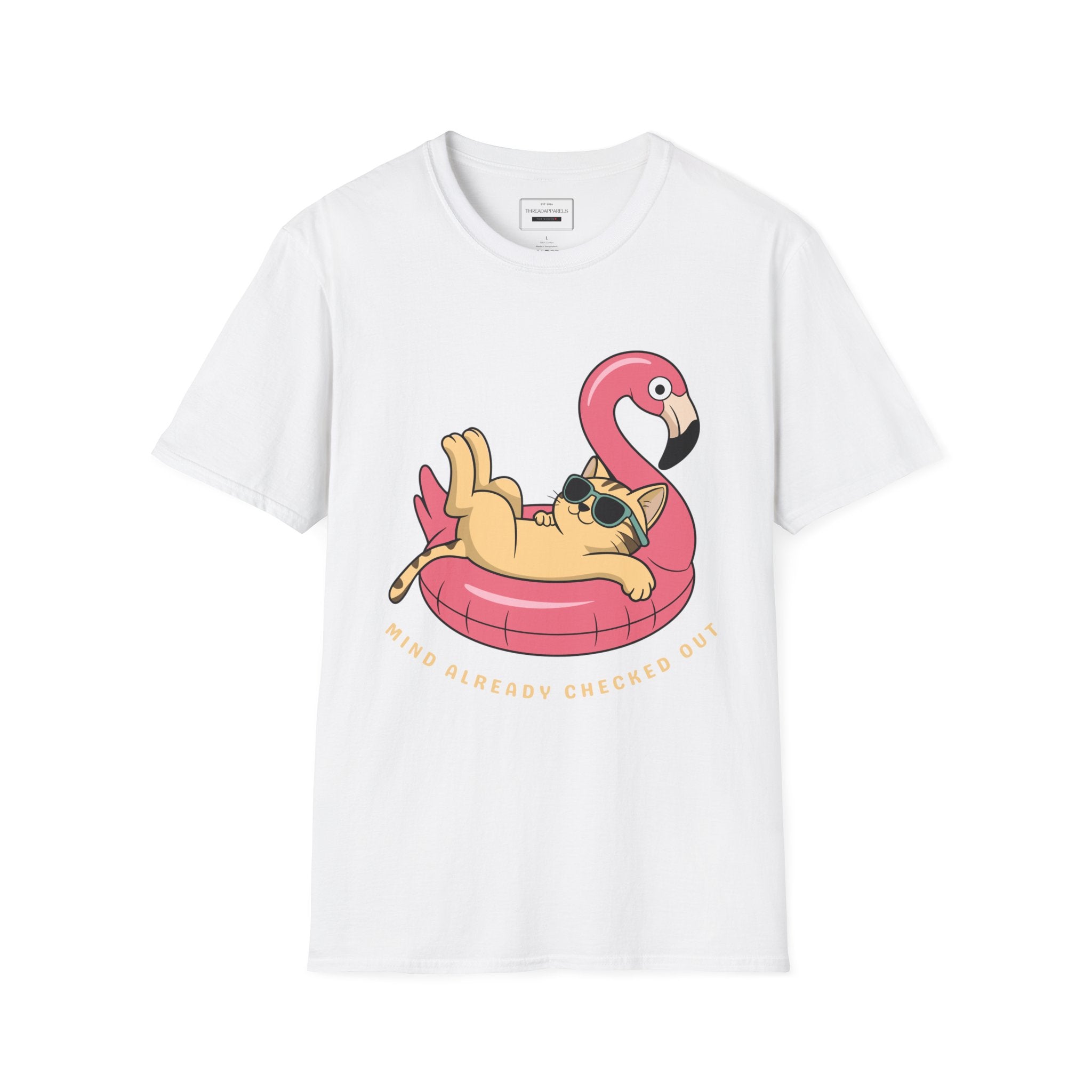 Pug on Flamingo Float T-Shirt — "Mind Whereya Cheekin Out" Cute  Graphic Tee