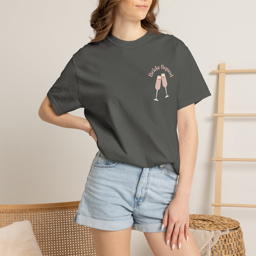 "Bridal Squad" Bridesmaid T‑Shirt — Minimal Champagne Bubbles Design