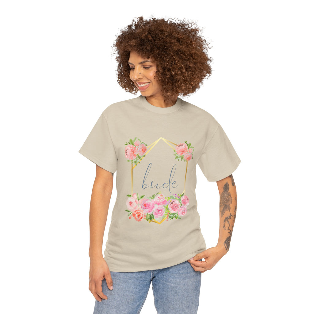 Bride Floral Tee — Gold Frame & Pink Rose Bachelorette Shirt