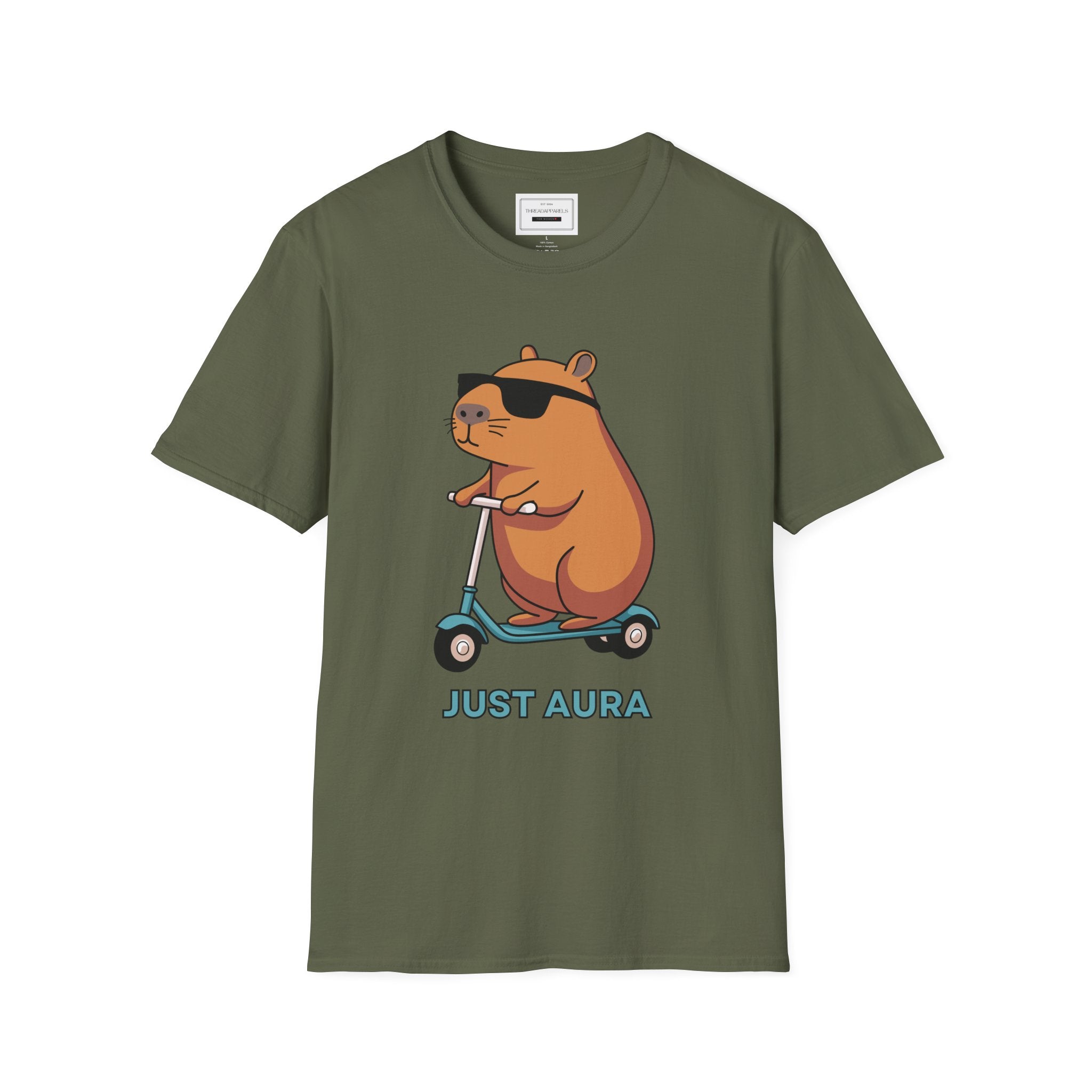 Just Aura Scooter Capybara T-Shirt — Cute Chill Vibe Graphic Tee