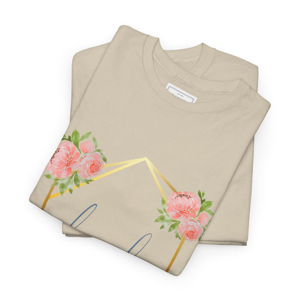 Bride Floral Tee — Gold Frame & Pink Rose Bachelorette Shirt
