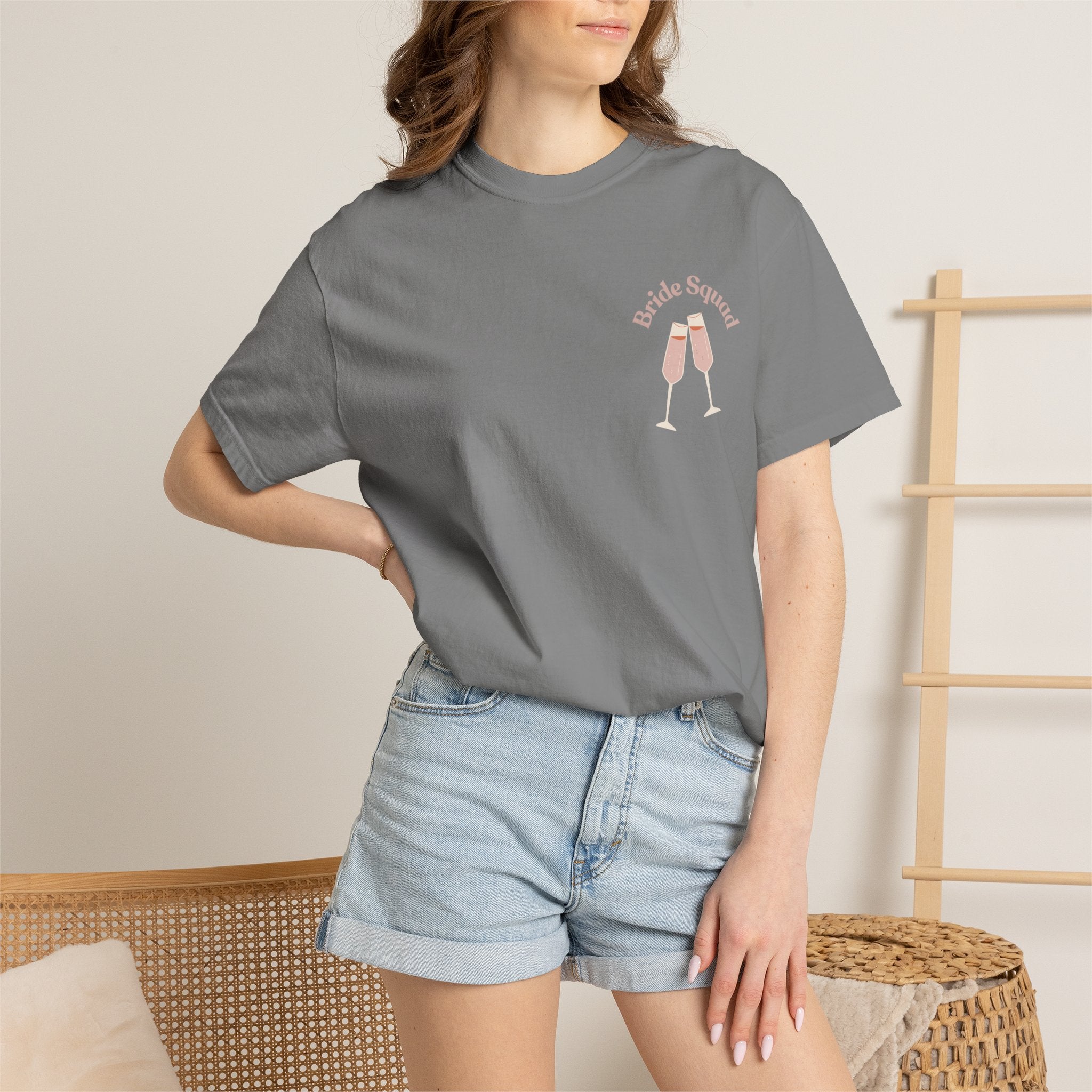 "Bridal Squad" Bridesmaid T‑Shirt — Minimal Champagne Bubbles Design