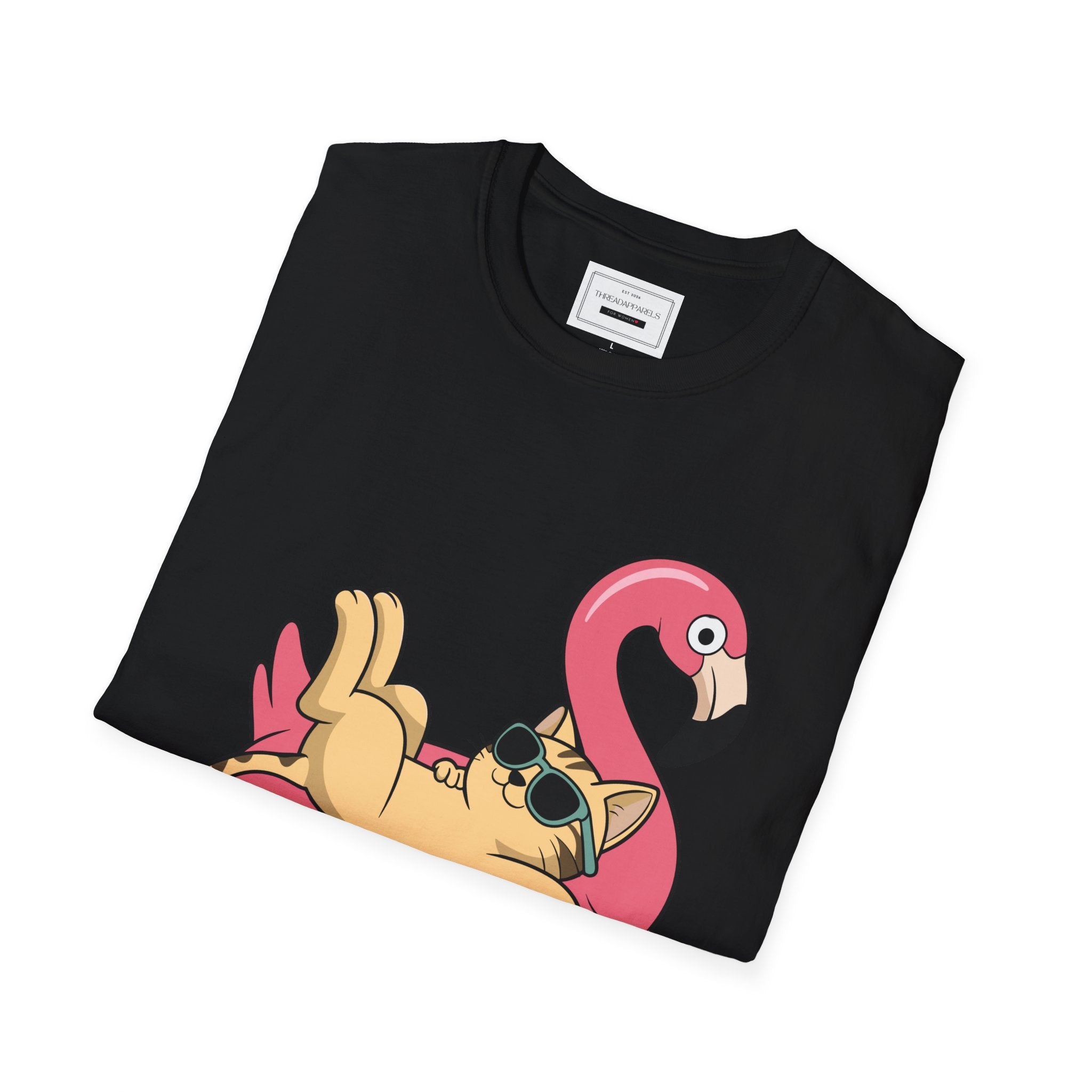 Pug on Flamingo Float T-Shirt — "Mind Whereya Cheekin Out" Cute  Graphic Tee