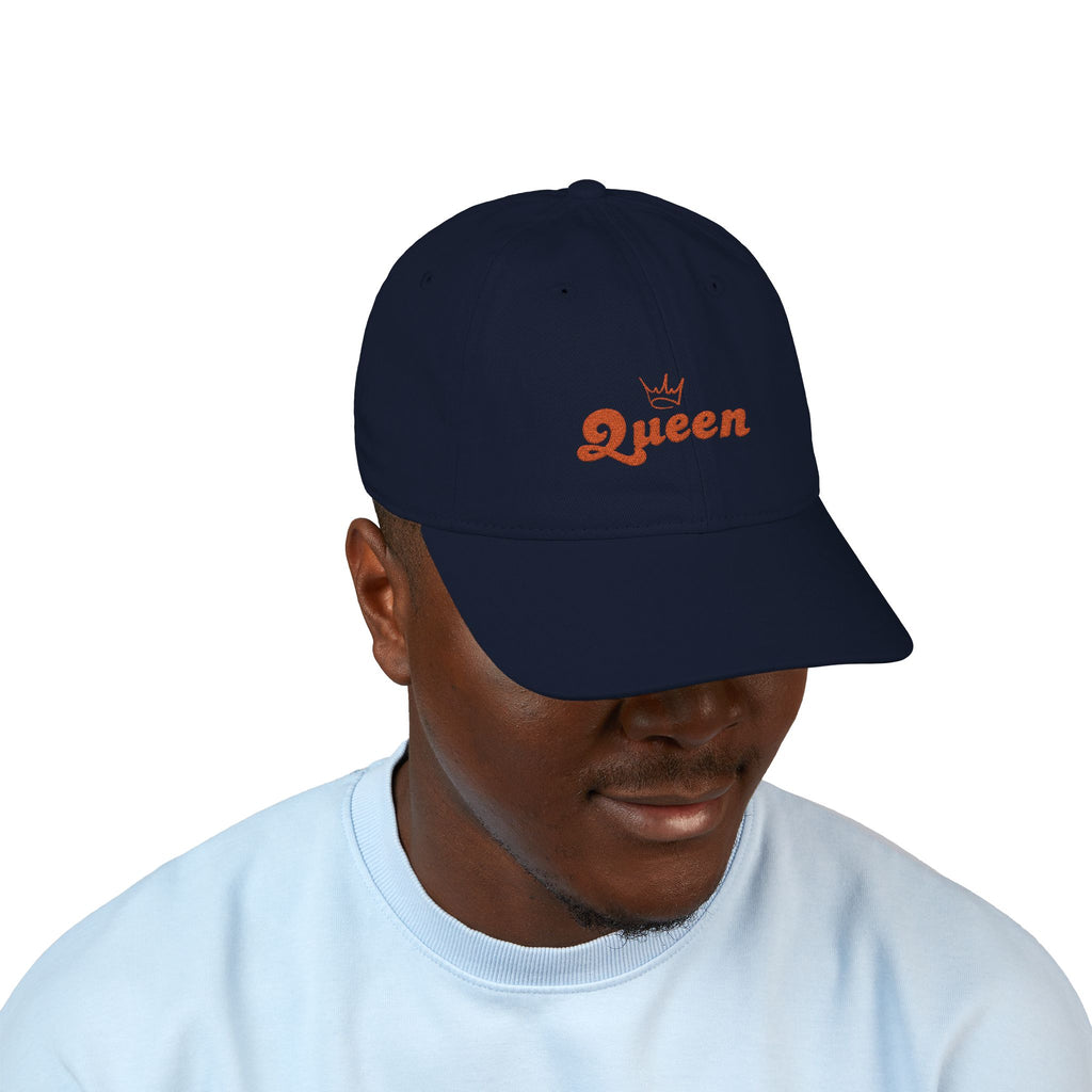 Queen Embroidered Baseball Cap — Floral Script Crown Organic Hat