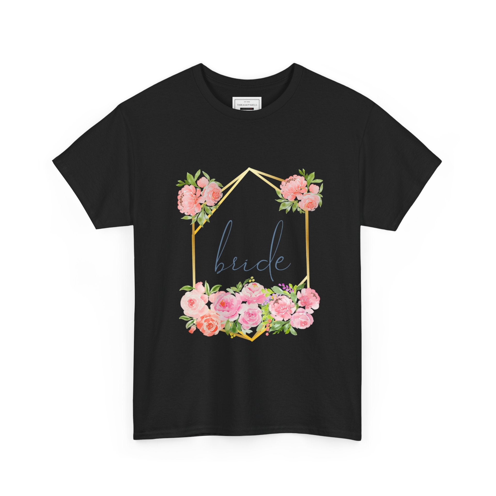 Bride Floral Tee — Gold Frame & Pink Rose Bachelorette Shirt
