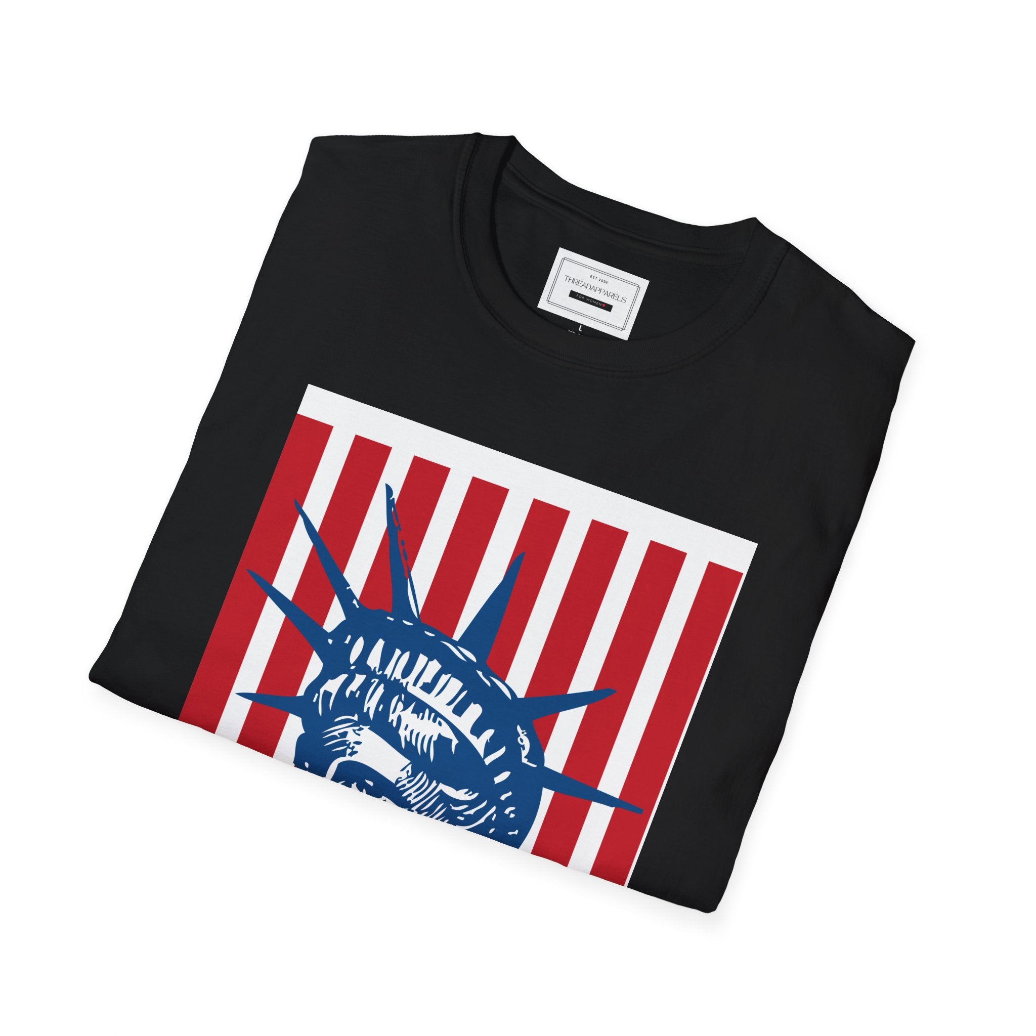 Liberty Statue Tee — Retro American Flag Stars Graphic T-Shirt