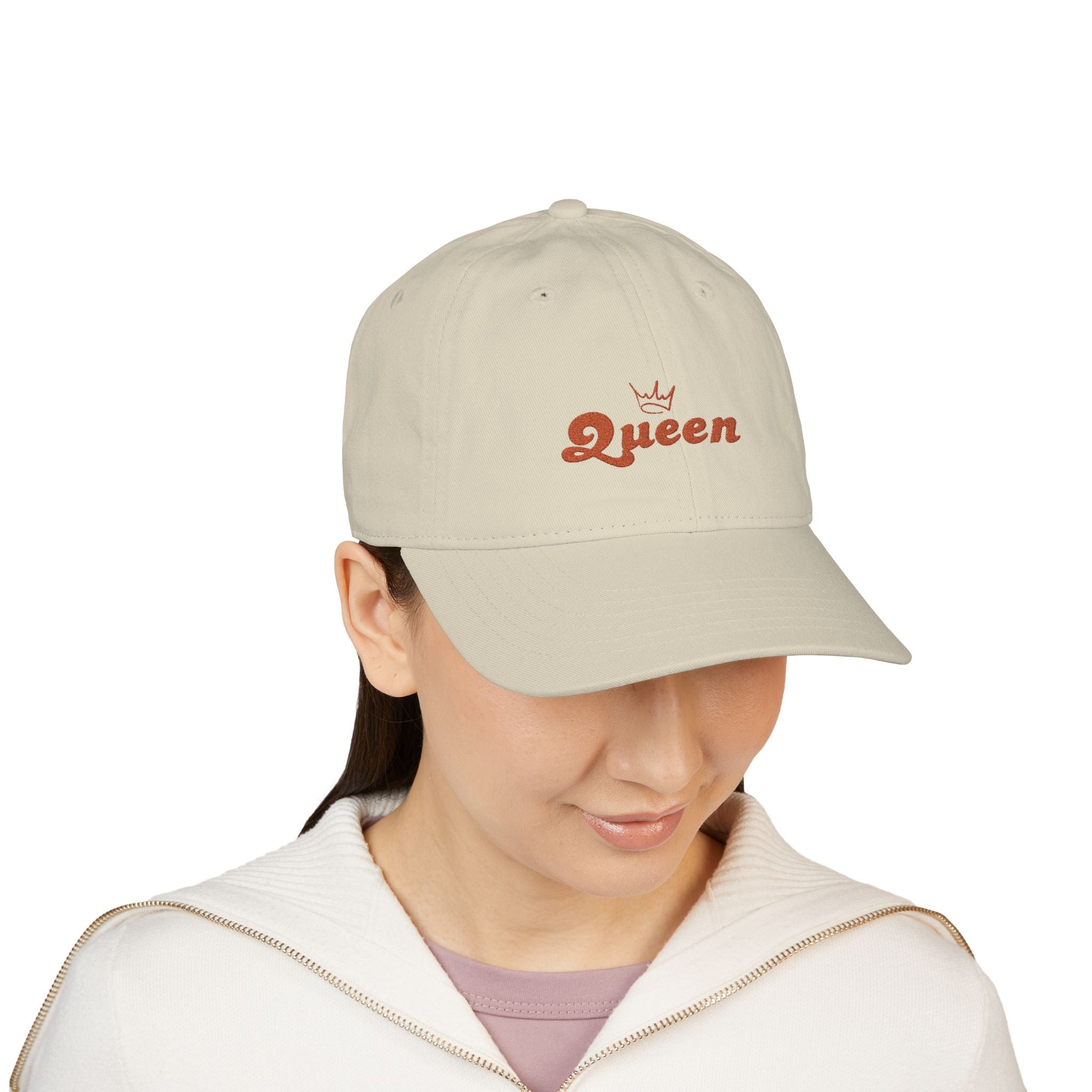 Queen Embroidered Baseball Cap — Floral Script Crown Organic Hat