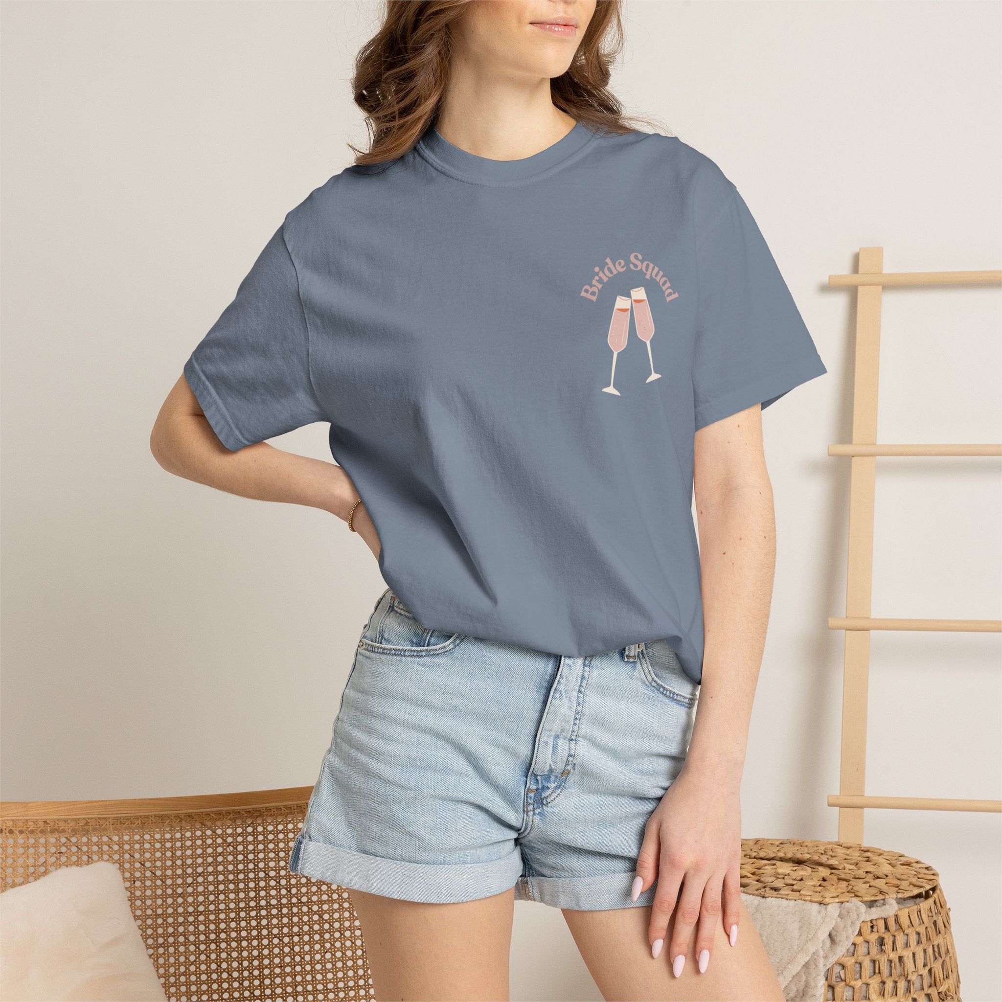 "Bridal Squad" Bridesmaid T‑Shirt — Minimal Champagne Bubbles Design