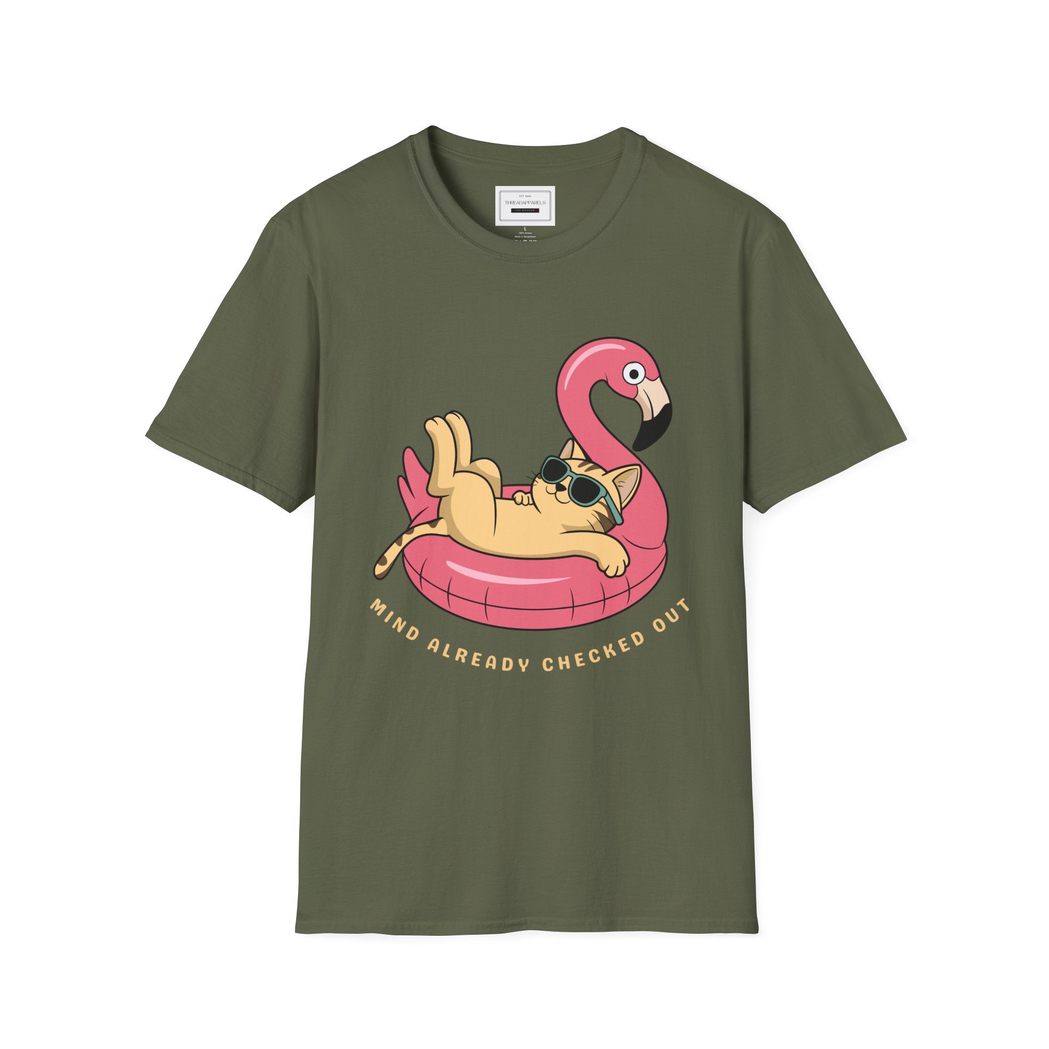 Pug on Flamingo Float T-Shirt — "Mind Whereya Cheekin Out" Cute  Graphic Tee