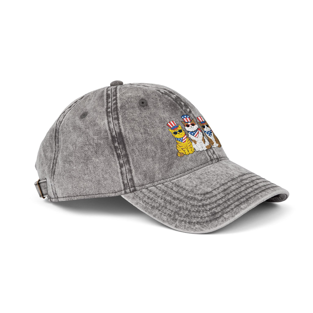 Vintage Embroidered Cap — Patriotic Cartoon Cats