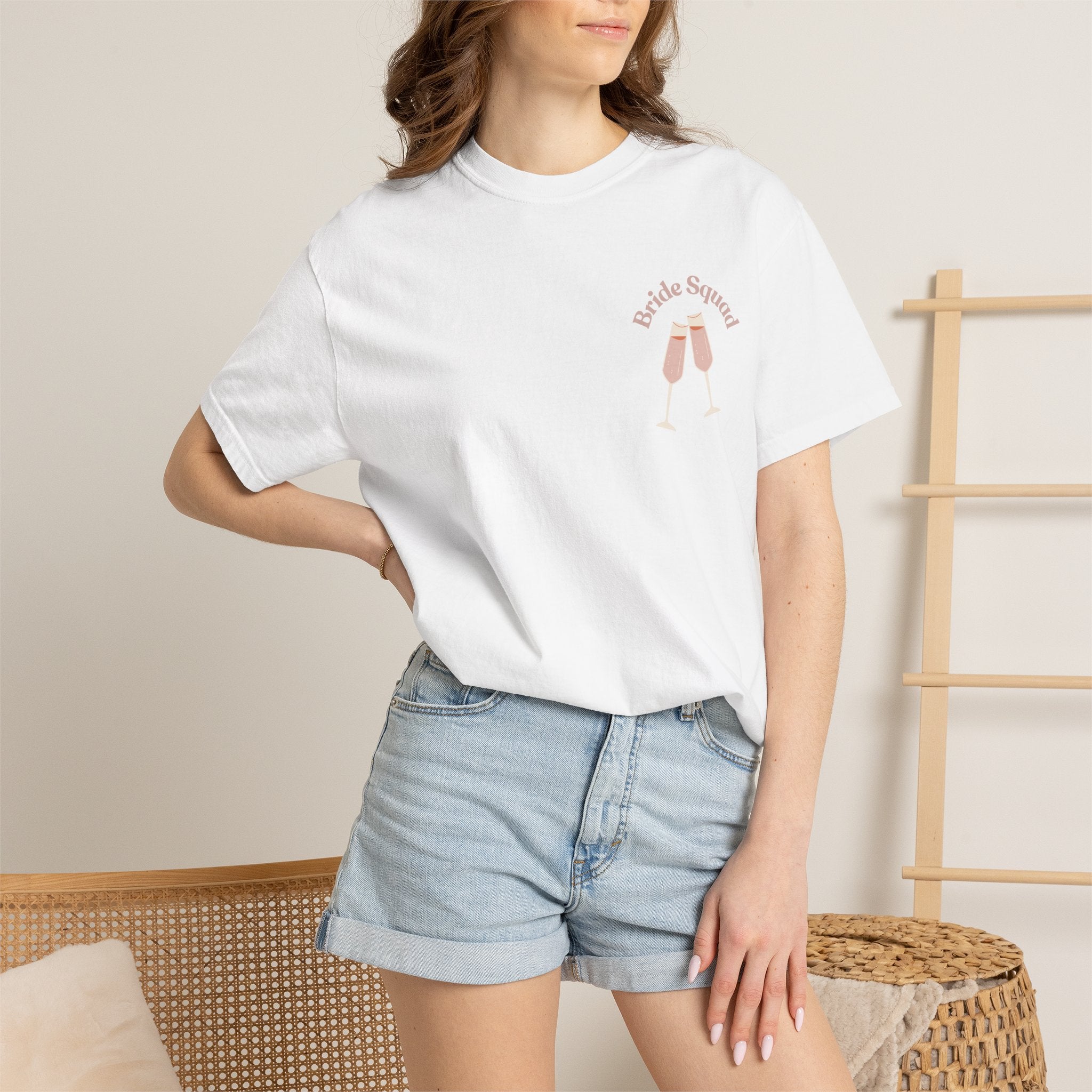 "Bridal Squad" Bridesmaid T‑Shirt — Minimal Champagne Bubbles Design