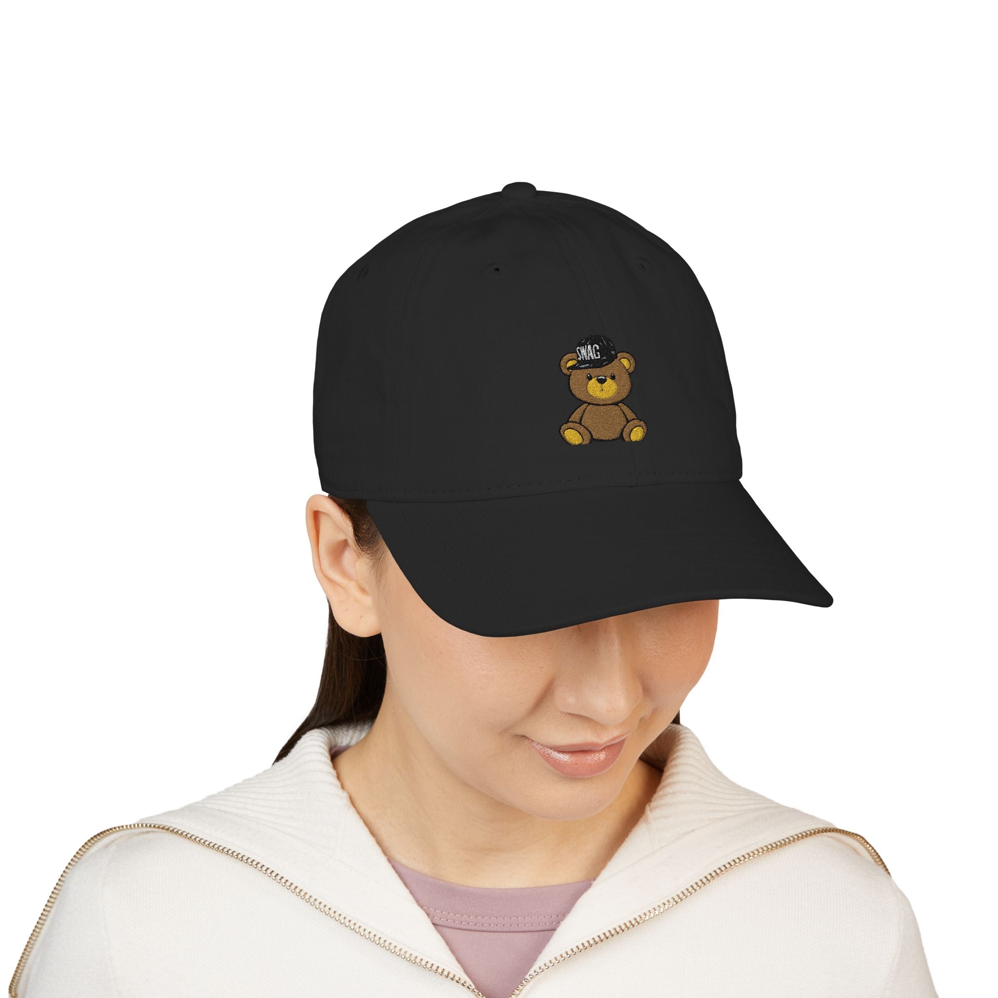 Embroidered Teddy Bear Baseball Cap — Organic Cotton Adjustable Hat