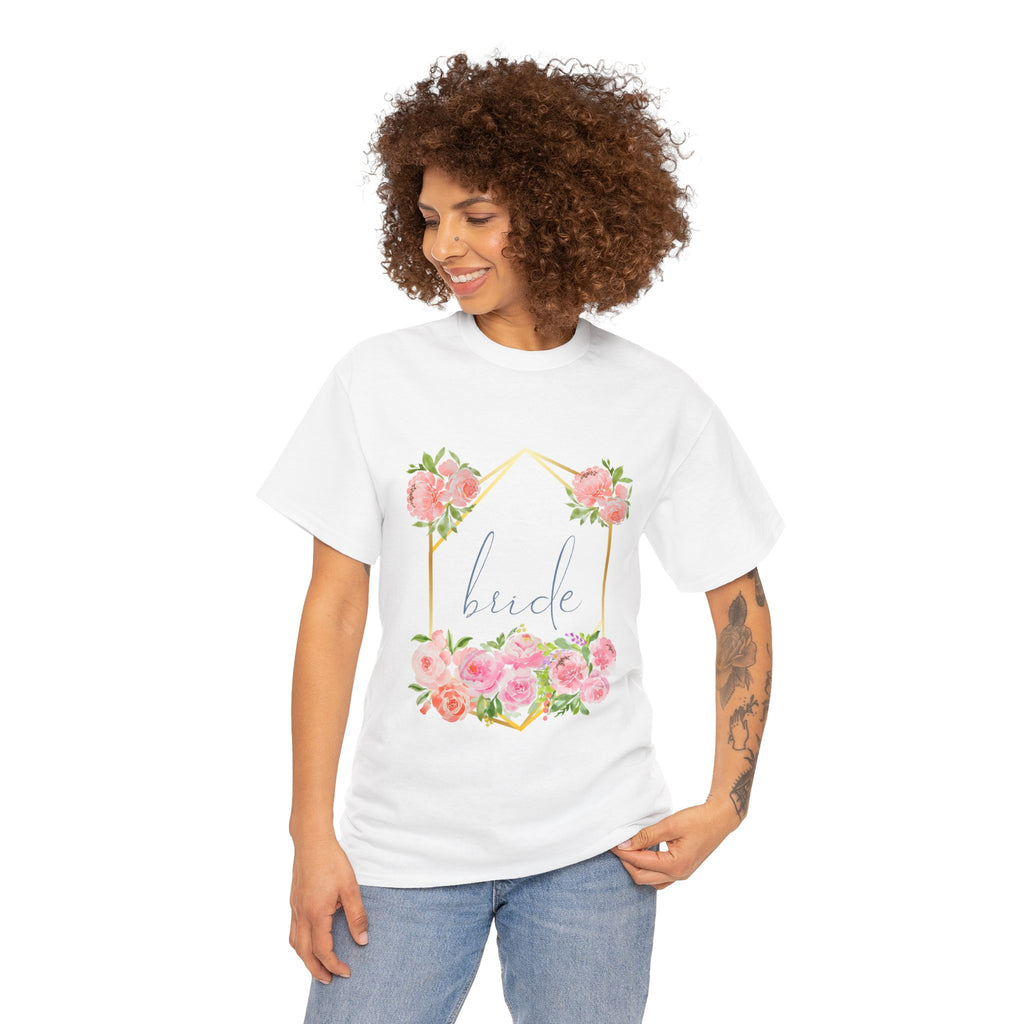 Bride Floral Tee — Gold Frame & Pink Rose Bachelorette Shirt