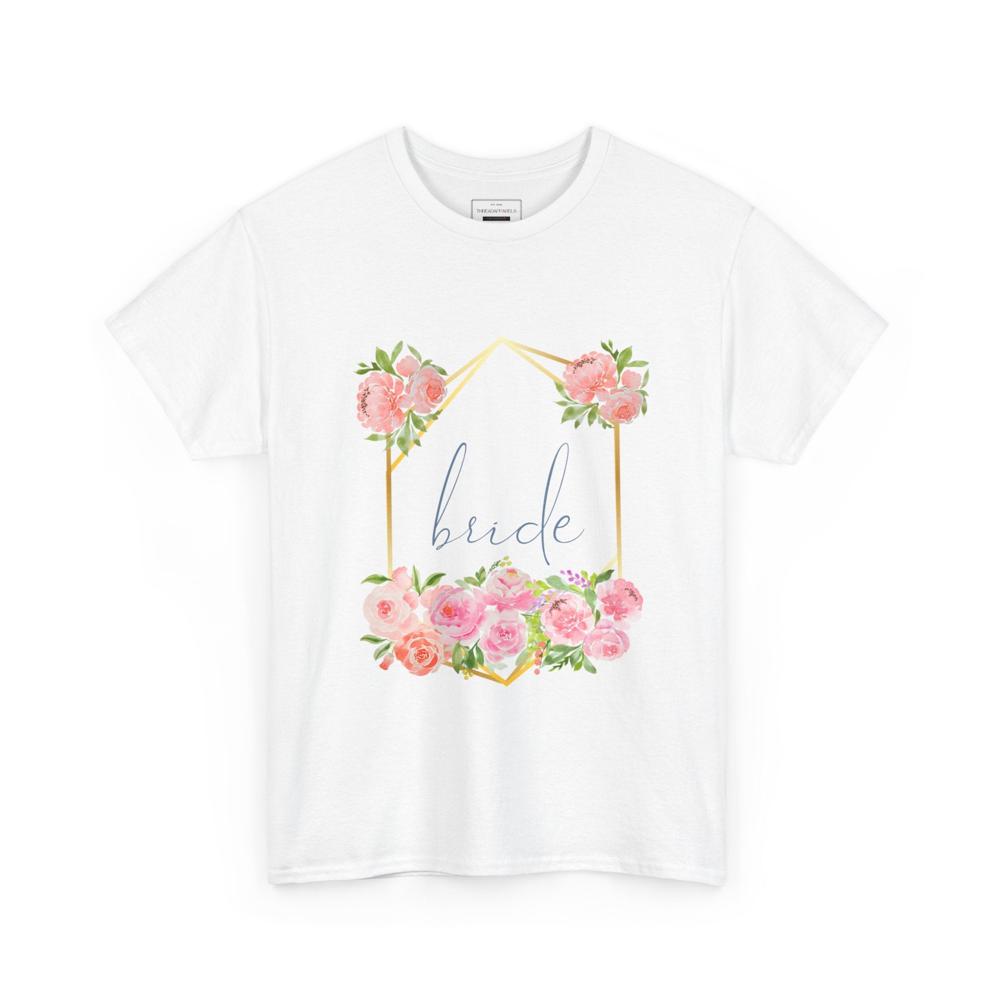 Bride Floral Tee — Gold Frame & Pink Rose Bachelorette Shirt