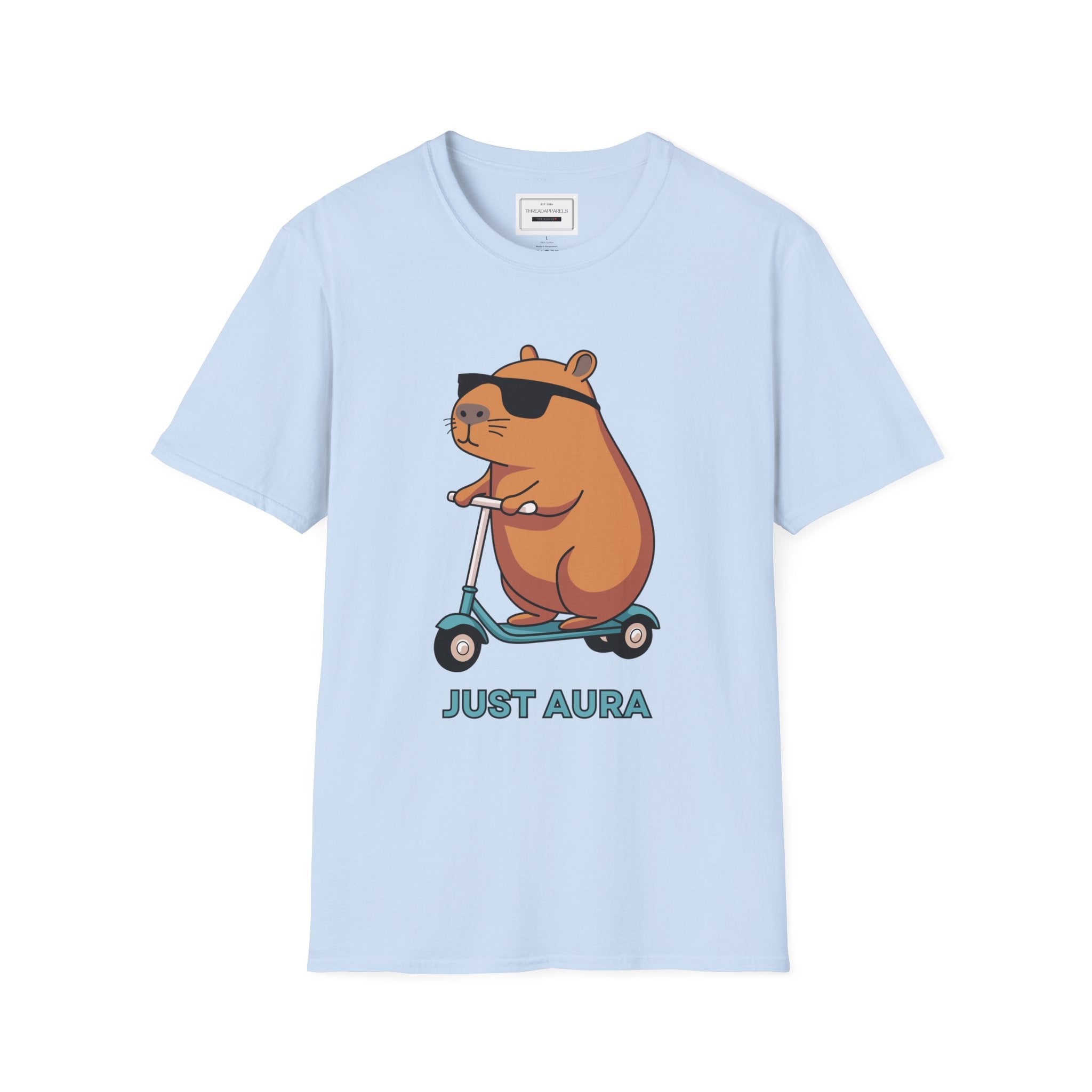 Just Aura Scooter Capybara T-Shirt — Cute Chill Vibe Graphic Tee