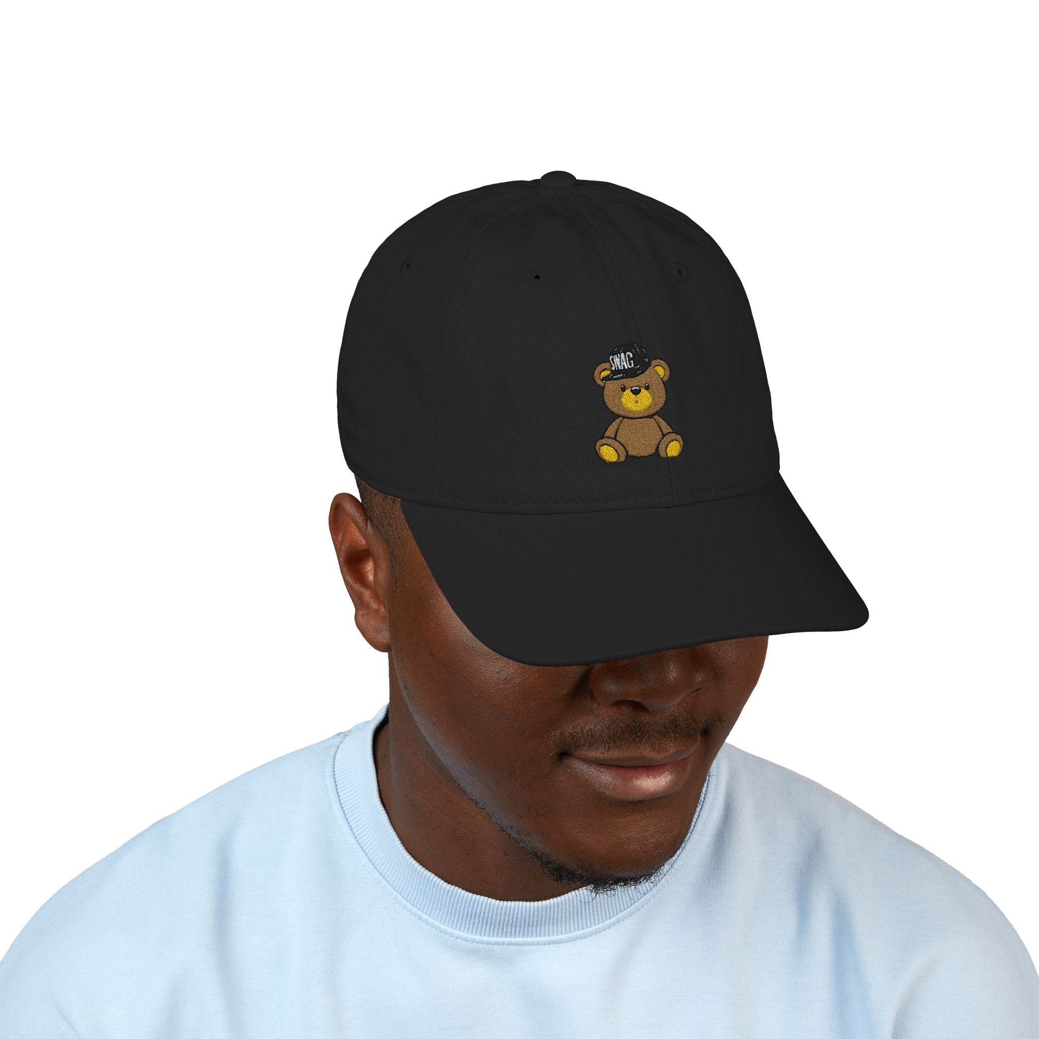 Embroidered Teddy Bear Baseball Cap — Organic Cotton Adjustable Hat