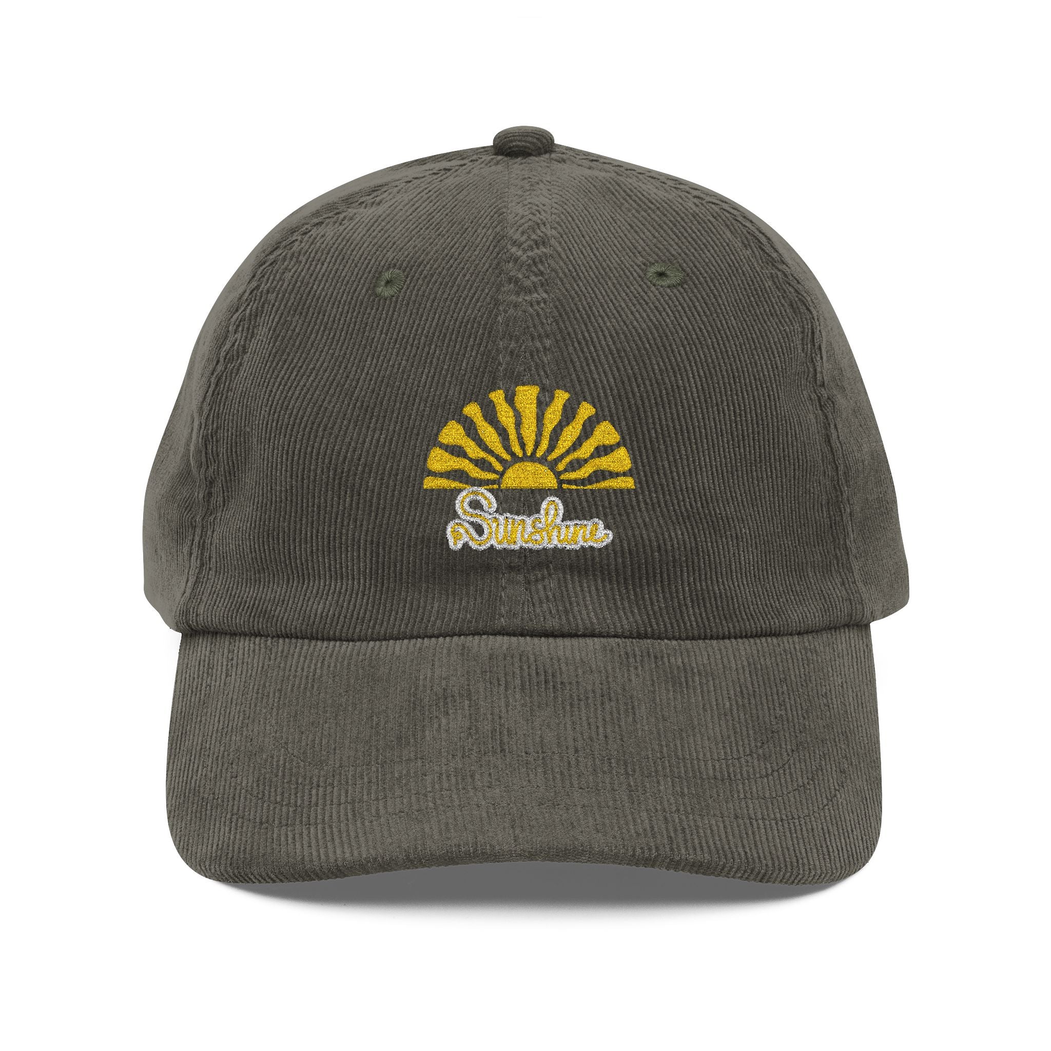 Corduroy Embroidered Cap — Retro Sun & Cherry Vintage Hat