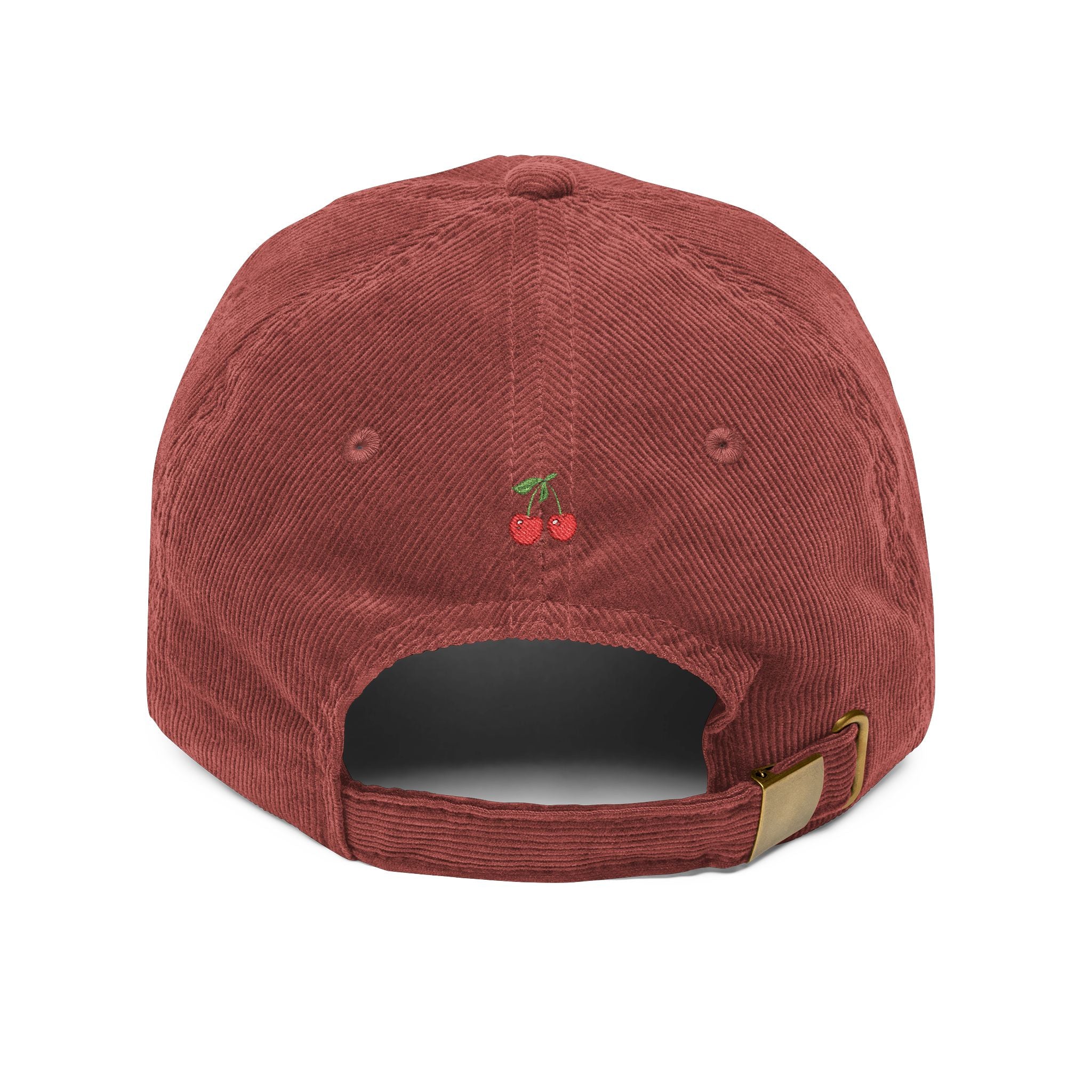 Corduroy Embroidered Cap — Retro Sun & Cherry Vintage Hat