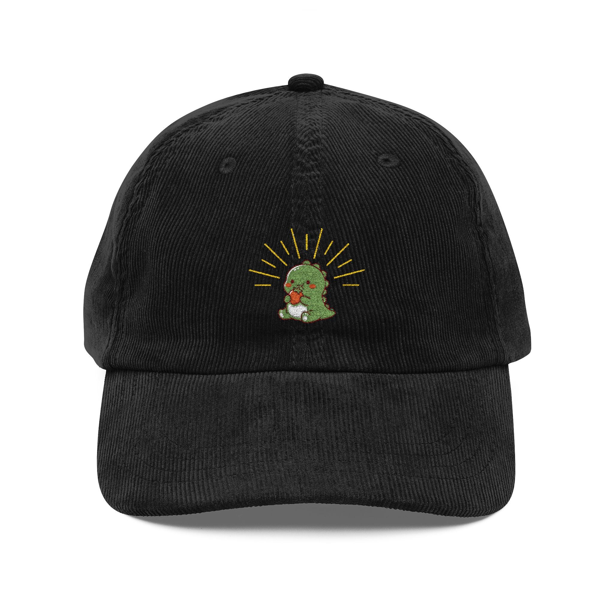 Vintage Corduroy Baseball Cap — Embroidered Green Cactus with Sunburst