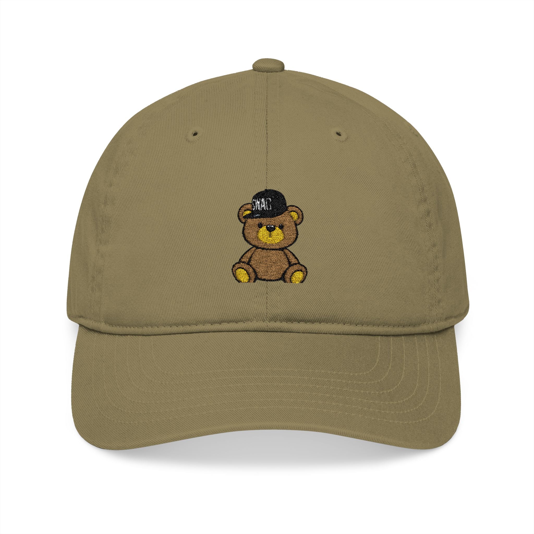 Embroidered Teddy Bear Baseball Cap — Organic Cotton Adjustable Hat