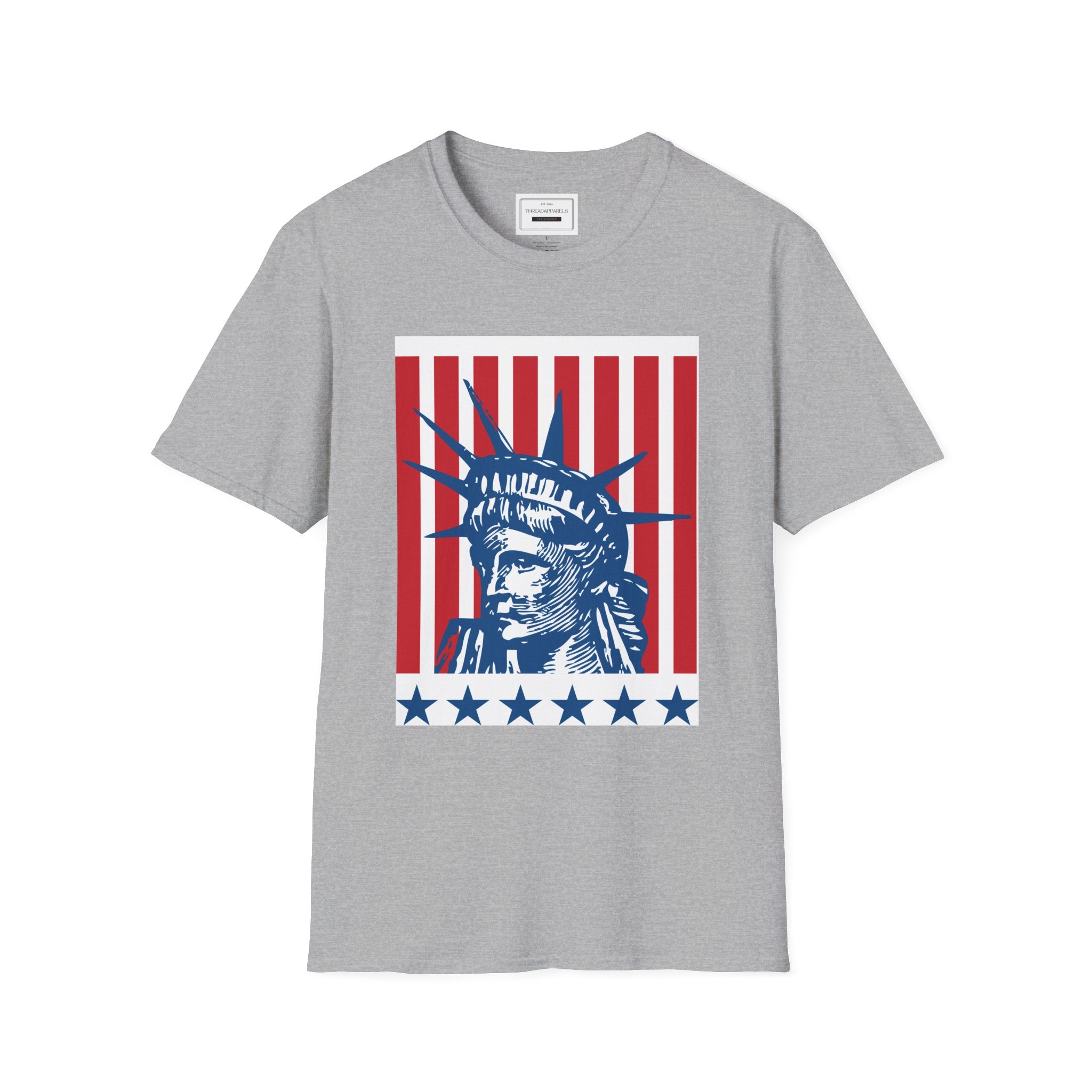 Liberty Statue Tee — Retro American Flag Stars Graphic T-Shirt