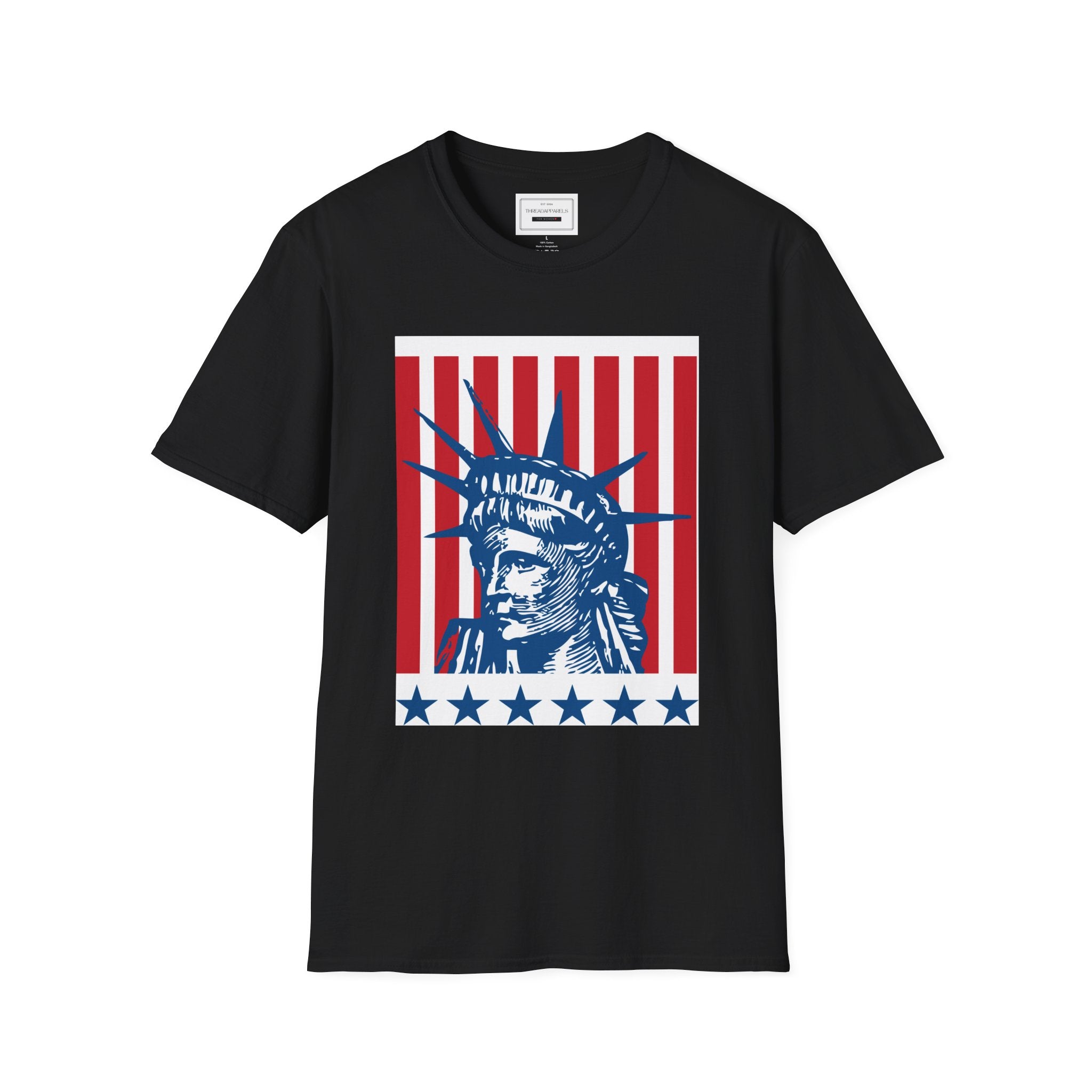 Liberty Statue Tee — Retro American Flag Stars Graphic T-Shirt