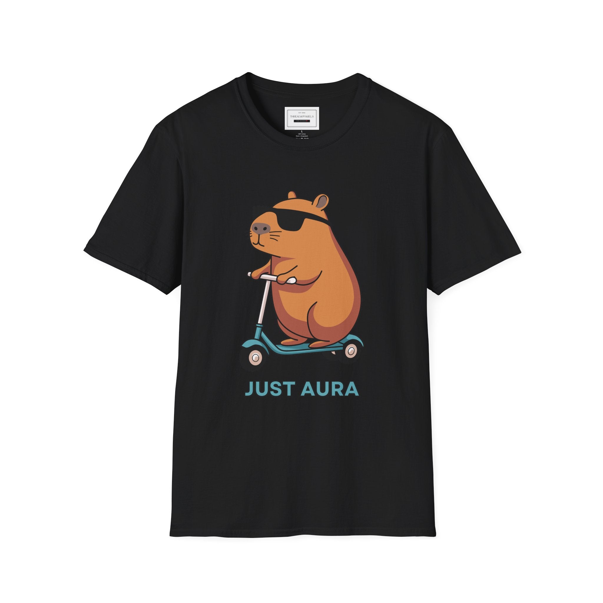 Just Aura Scooter Capybara T-Shirt — Cute Chill Vibe Graphic Tee