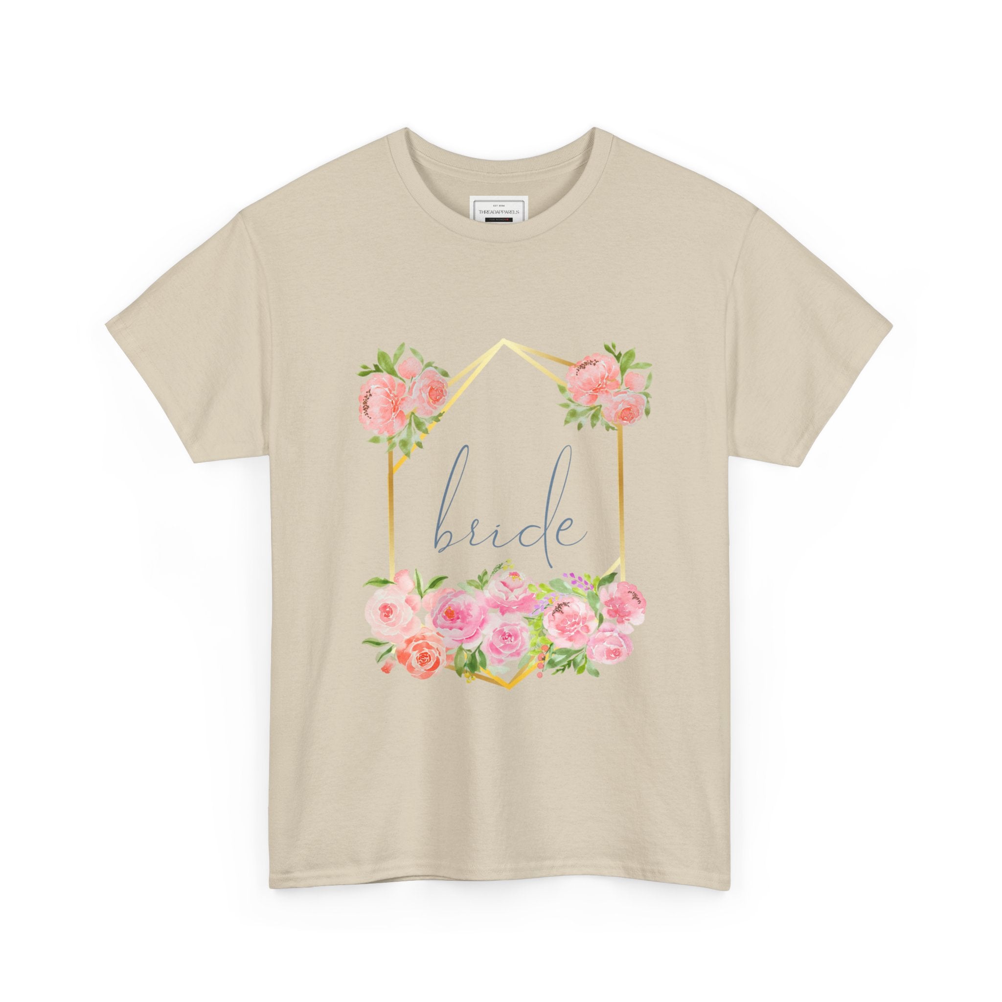 Bride Floral Tee — Gold Frame & Pink Rose Bachelorette Shirt