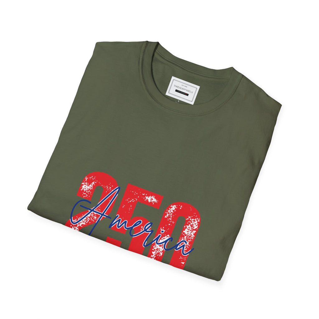 250 Years Freedom Celebration T-Shirt — "Celebrating 250 years of freedom." Patriotic Anniversary Tee