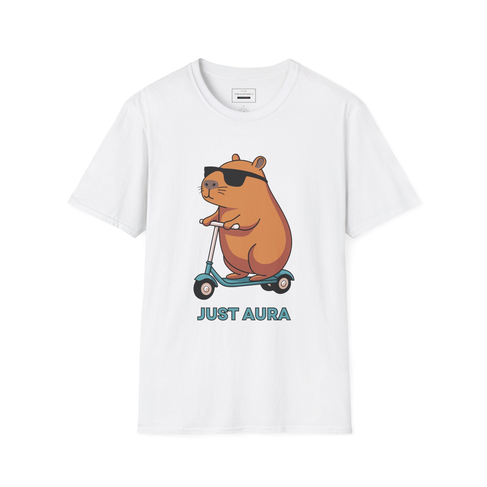 Just Aura Scooter Capybara T-Shirt — Cute Chill Vibe Graphic Tee