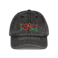 Vintage Embroidered Rose Cap — Washed Grey Floral Baseball Hat