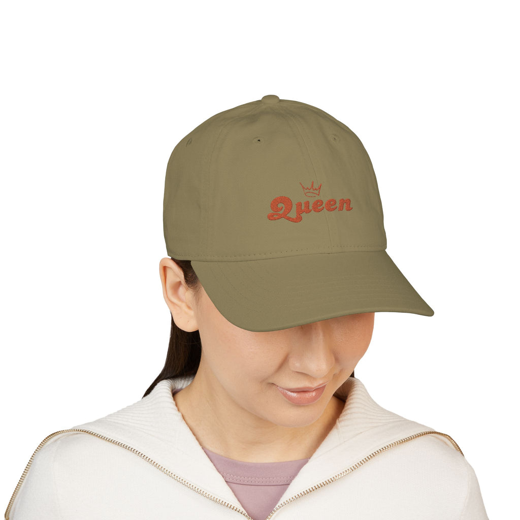 Queen Embroidered Baseball Cap — Floral Script Crown Organic Hat