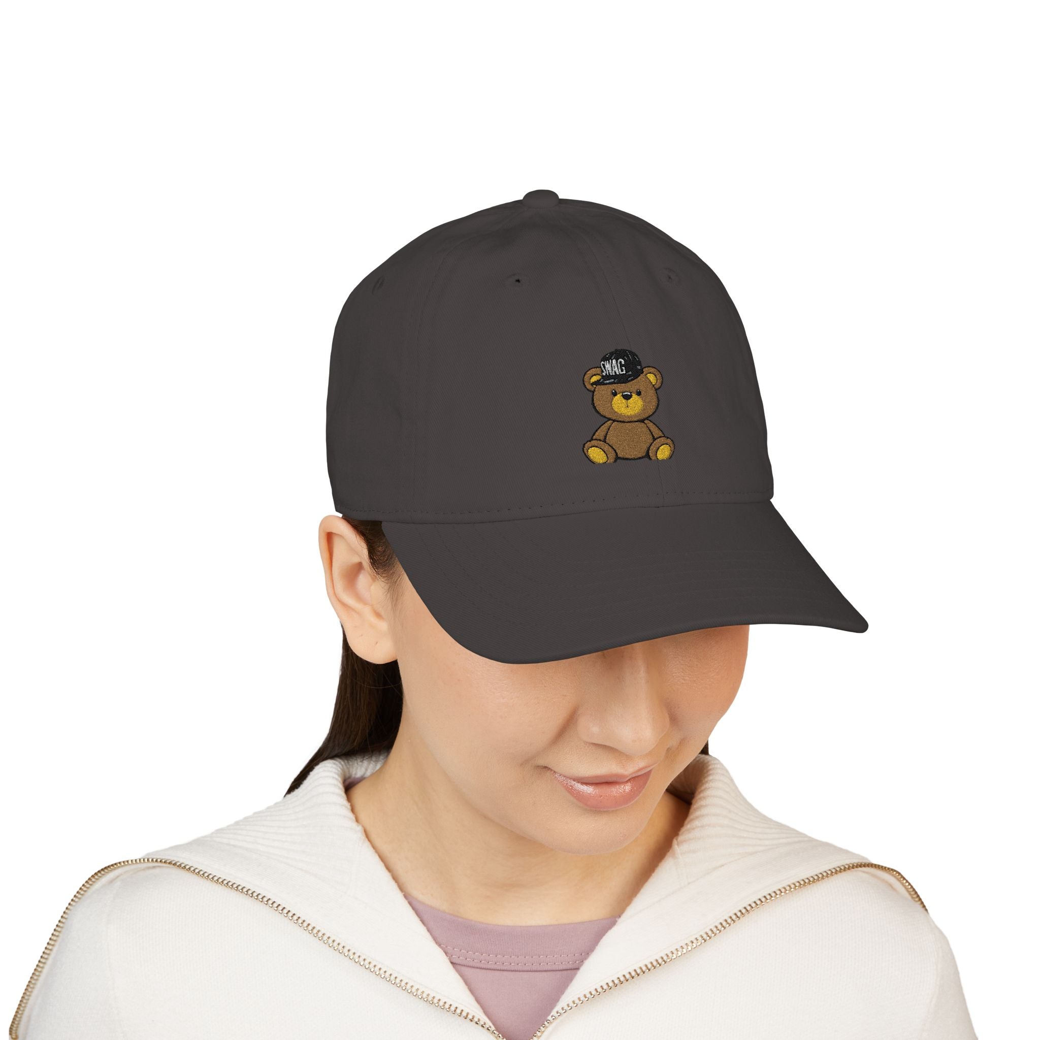 Embroidered Teddy Bear Baseball Cap — Organic Cotton Adjustable Hat