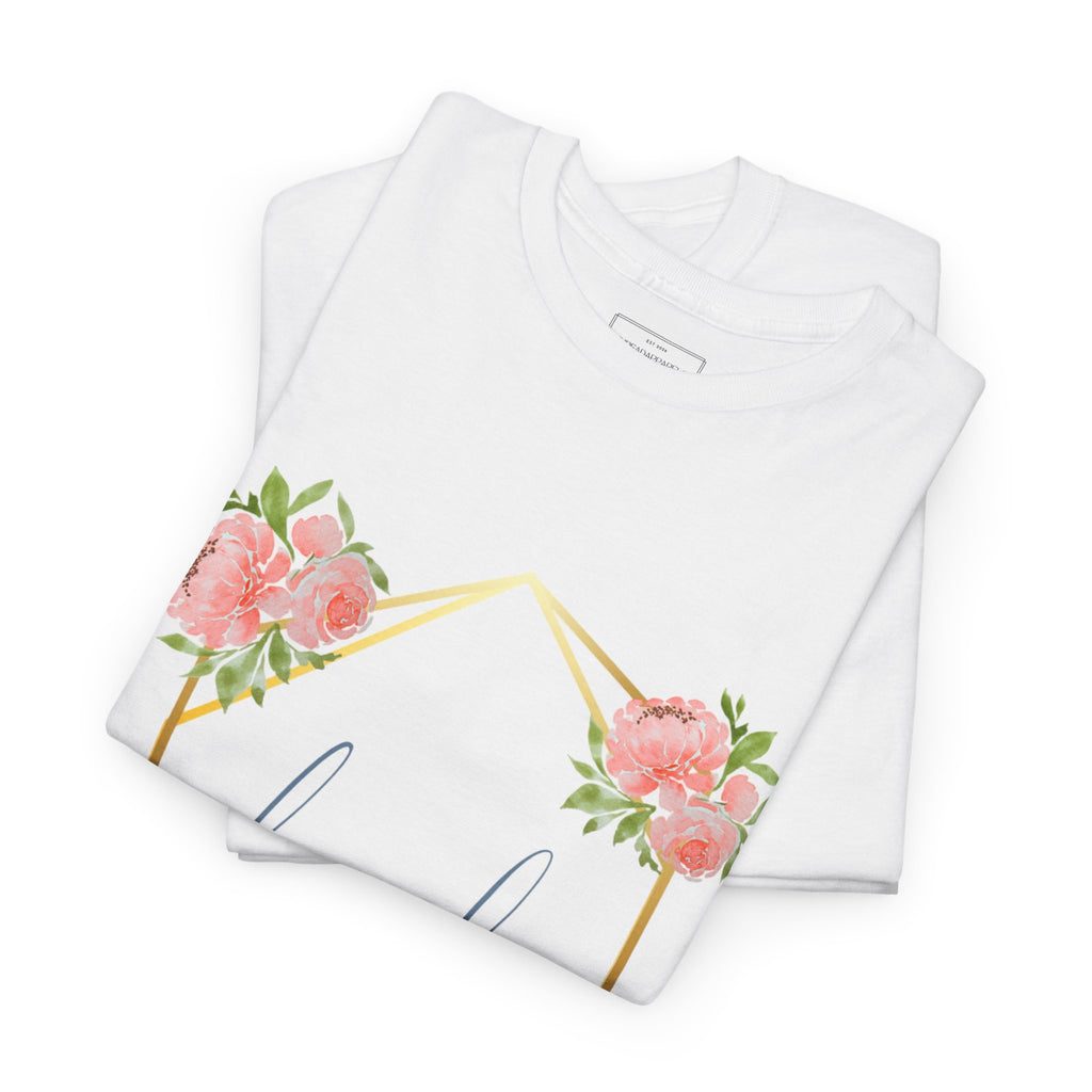 Bride Floral Tee — Gold Frame & Pink Rose Bachelorette Shirt