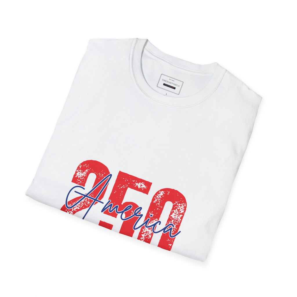 250 Years Freedom Celebration T-Shirt — "Celebrating 250 years of freedom." Patriotic Anniversary Tee