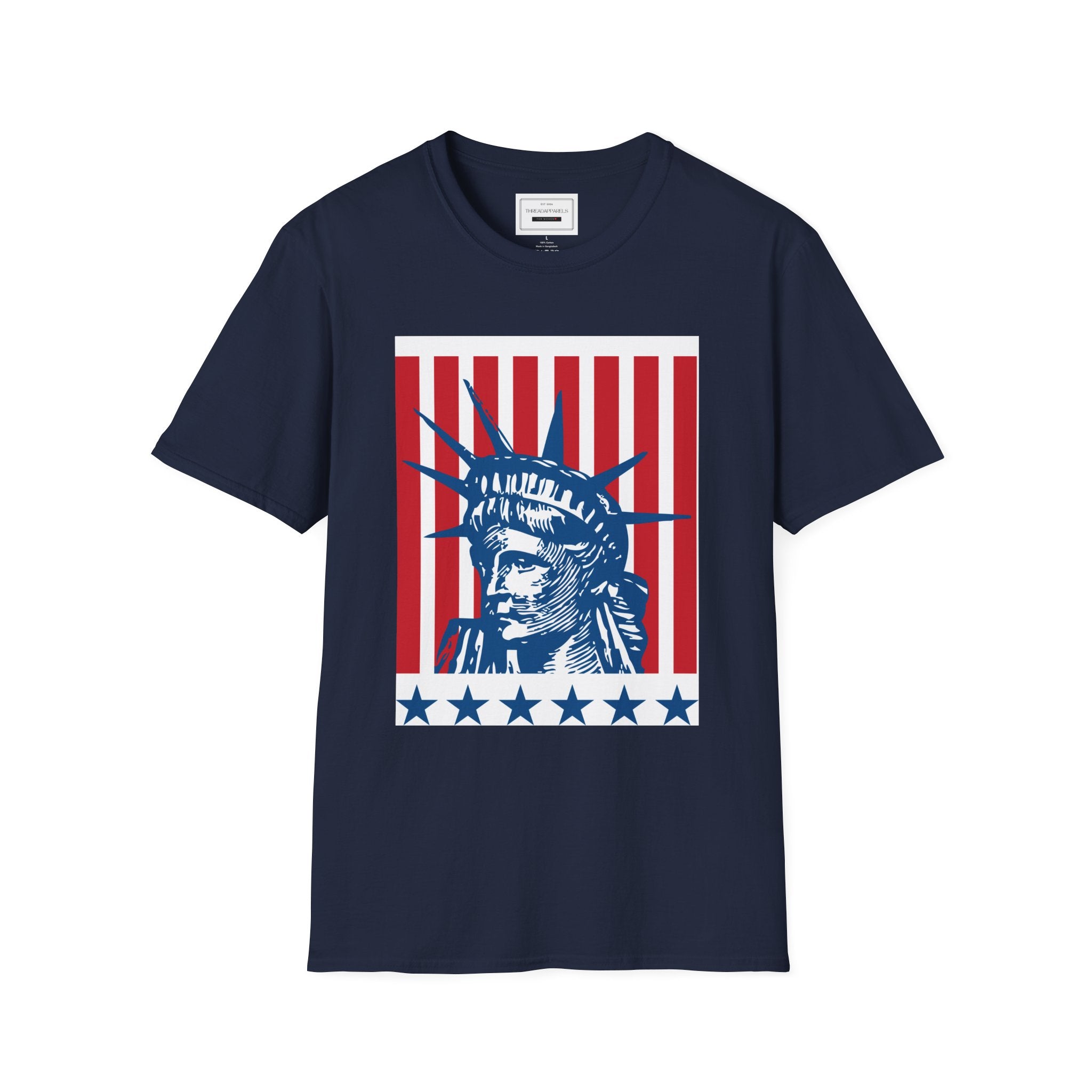 Liberty Statue Tee — Retro American Flag Stars Graphic T-Shirt