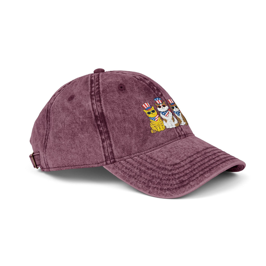 Vintage Embroidered Cap — Patriotic Cartoon Cats