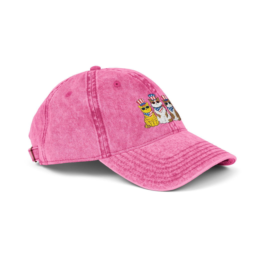 Vintage Embroidered Cap — Patriotic Cartoon Cats