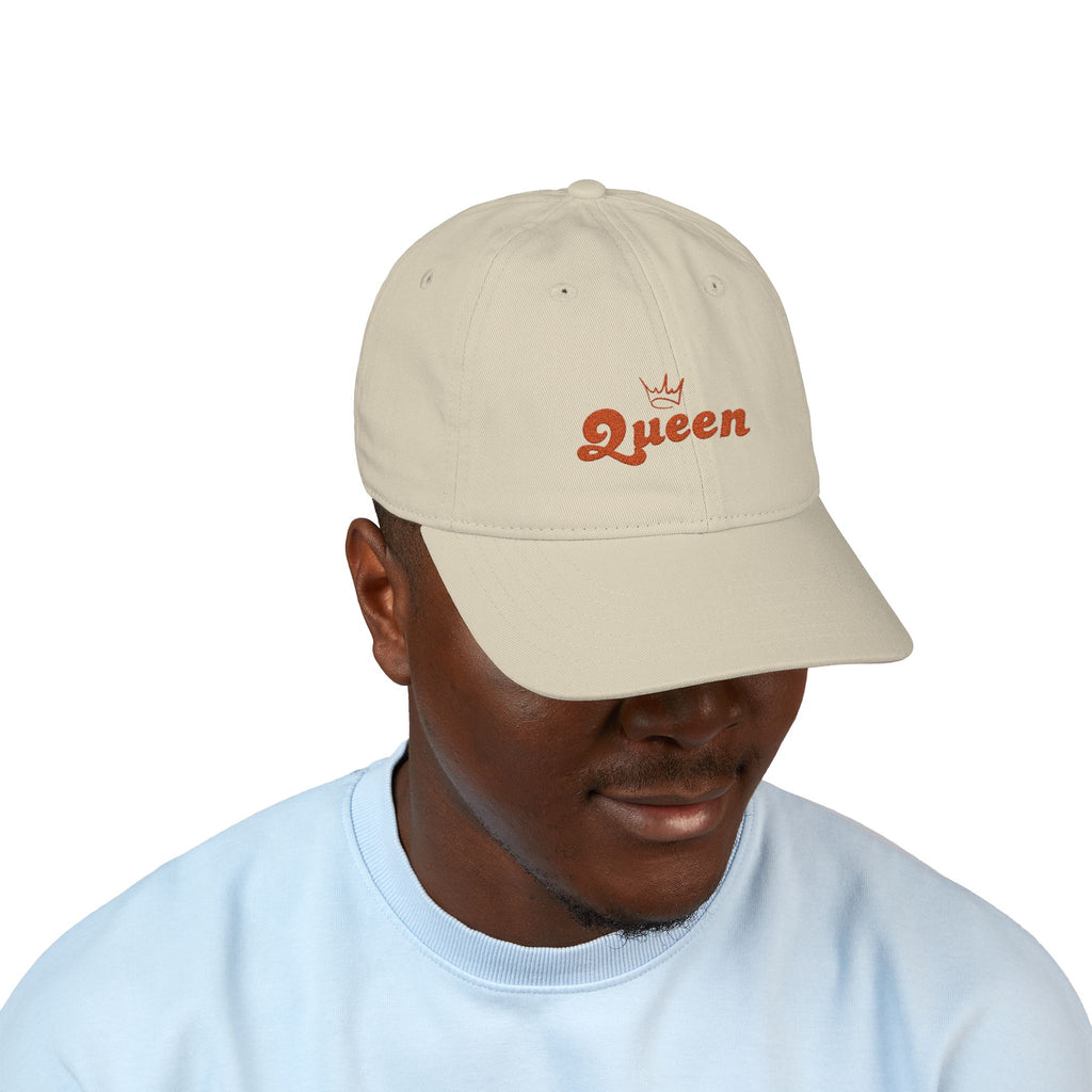 Queen Embroidered Baseball Cap — Floral Script Crown Organic Hat