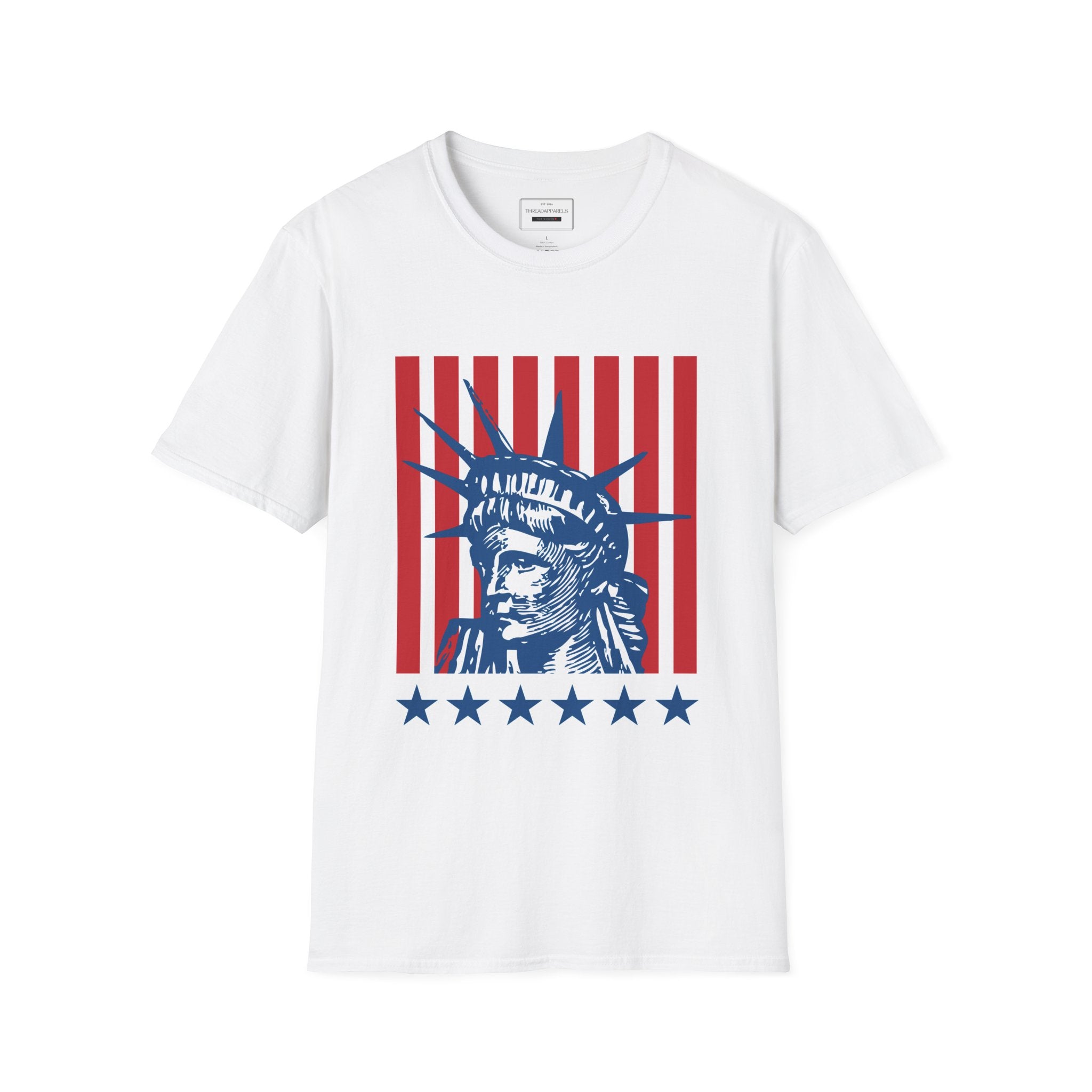 Liberty Statue Tee — Retro American Flag Stars Graphic T-Shirt