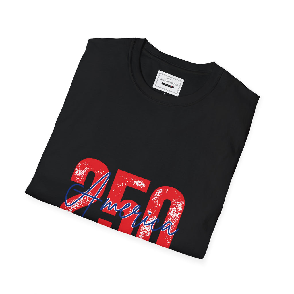 250 Years Freedom Celebration T-Shirt — "Celebrating 250 years of freedom." Patriotic Anniversary Tee