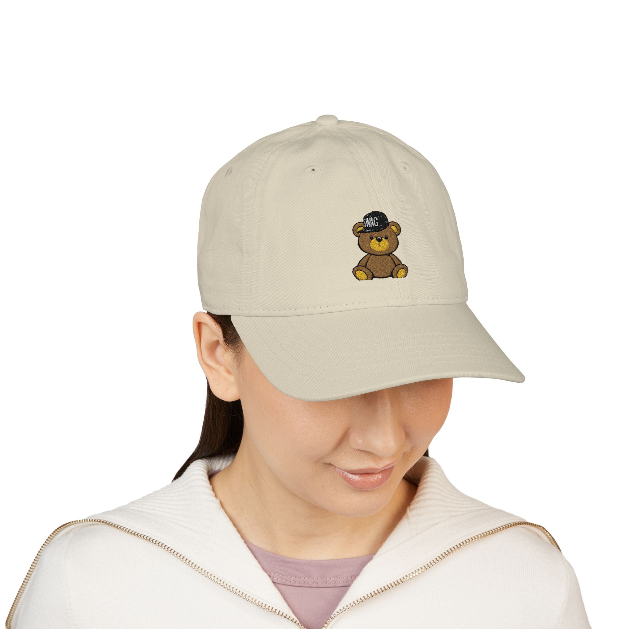 Embroidered Teddy Bear Baseball Cap — Organic Cotton Adjustable Hat