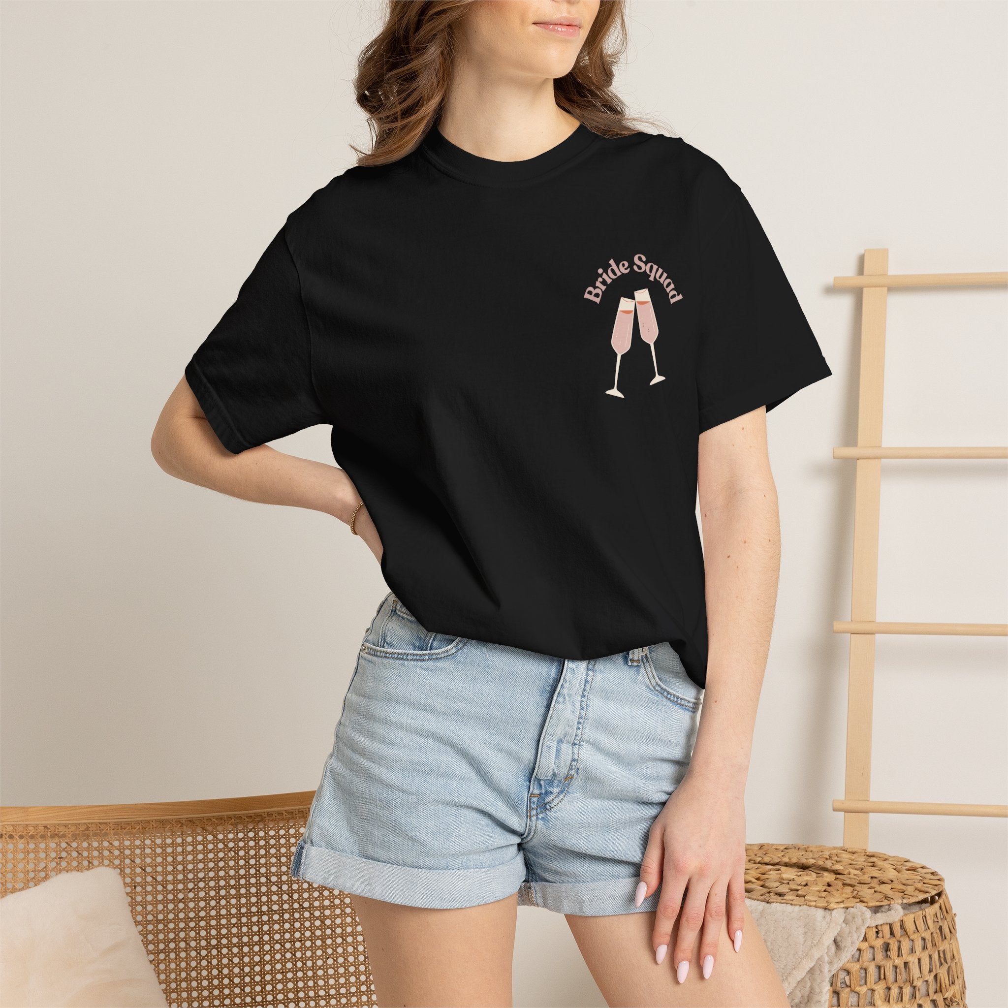 "Bridal Squad" Bridesmaid T‑Shirt — Minimal Champagne Bubbles Design